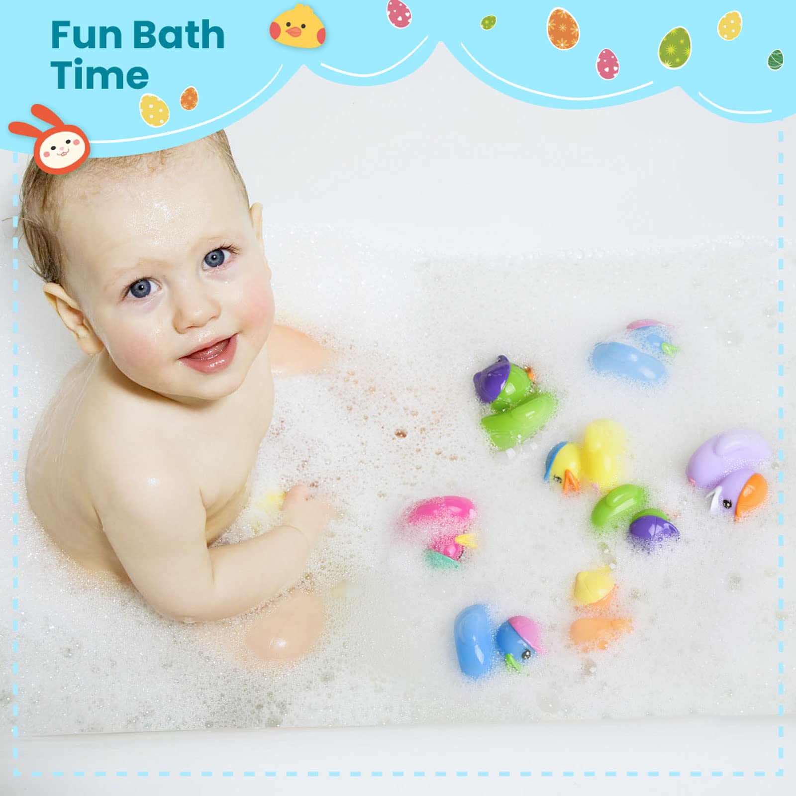 12-Piece Prefilled Easter Eggs with Rubber Duck Toys - Colorful Easter Party Favors for Kids, Fun Bath Toys & Easter Basket Stuffers - Perfect for Easter Egg Hunts, Birthday Parties & Holiday Gifts