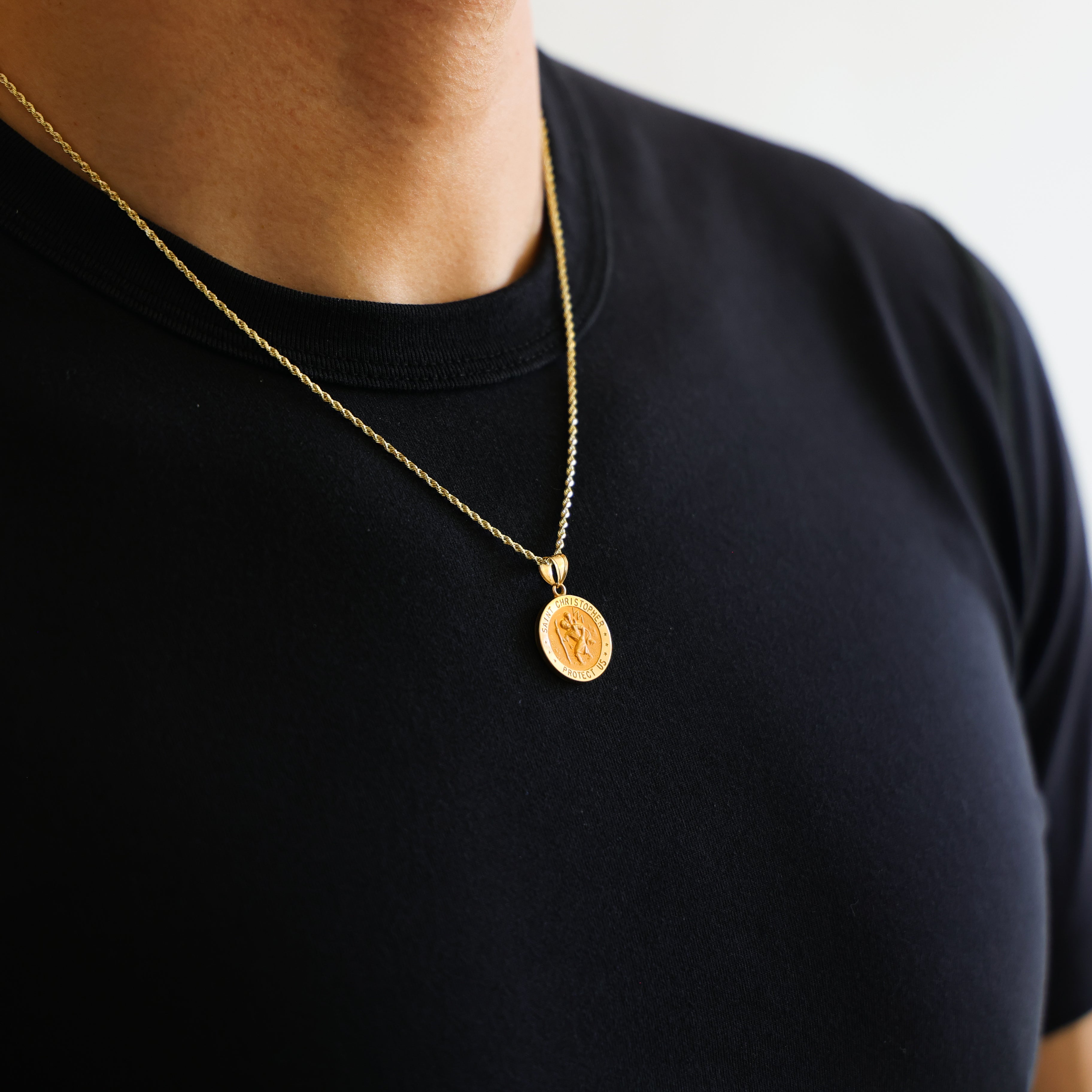 Gold Large Saint Christopher Hollow Medal Pendant Model 1240 - Religious Necklace for Men & Women - Perfect for Travel Protection, Baptism Gifts & Everyday Faith Jewelry