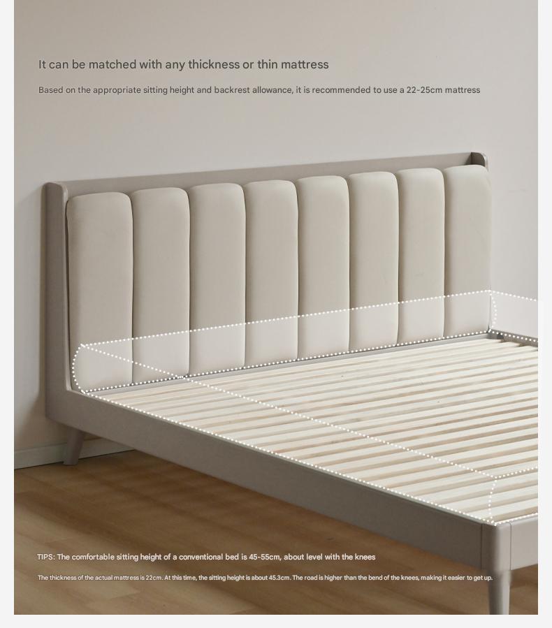 Premium Oak Solid Wood Piano Key Bed Frame with High-Tech Fabric Upholstery – Perfect for Modern Bedrooms, Guest Rooms & Luxury Home Decor
