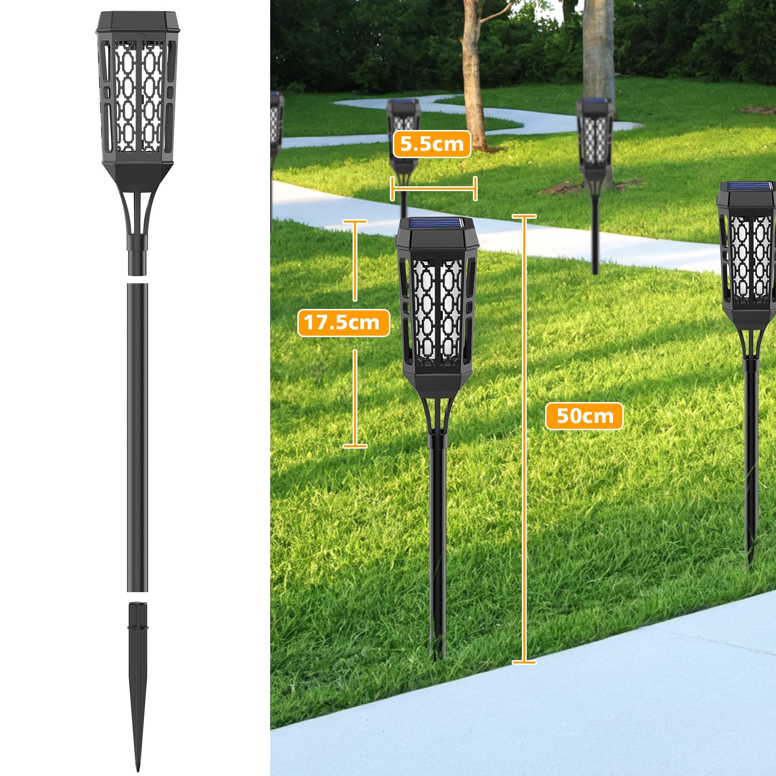 12 LED Solar Torch Flame Lights - IP65 Waterproof Outdoor Solar Pathway Lighting with Flickering Flame Effect for Garden, Lawn, Patio & Yard Decor | Perfect for Landscape Decoration, Pathway Illumination & Backyard Ambiance
