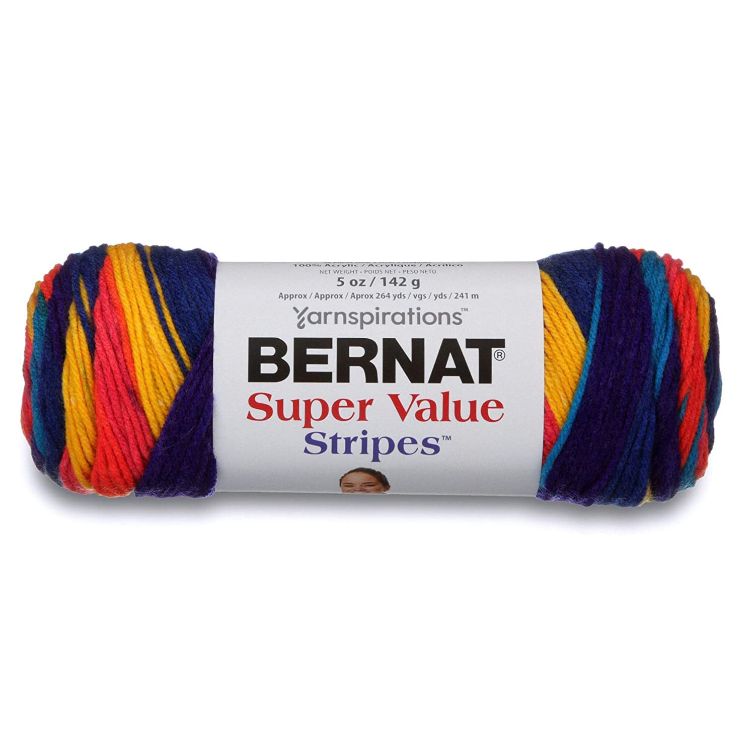 Bernat Super Value Yarn 3-Pack - Candy Store Stripes Multicolor Knitting & Crochet Yarn for Scarves, Blankets, and DIY Crafts (3 Count)