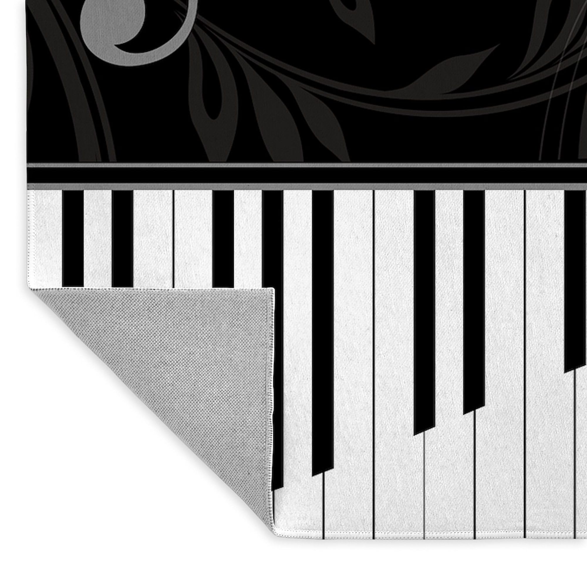 Whimsical Piano & Musical Notes Area Rug - Decorative Fabric Throw Rug for Living Room, Bedroom, or Music Studio - Non-Slip Soft Floor Mat