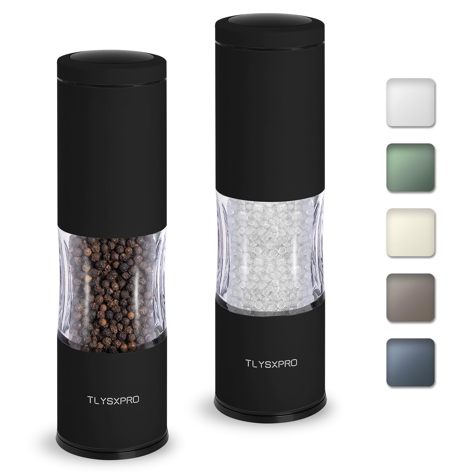 Premium Adjustable Salt and Pepper Grinder Set - Manual Ceramic Core Mill with Refillable Design - 2 Pack Black Kitchen Essentials for Cooking, Dining & Gourmet Seasoning