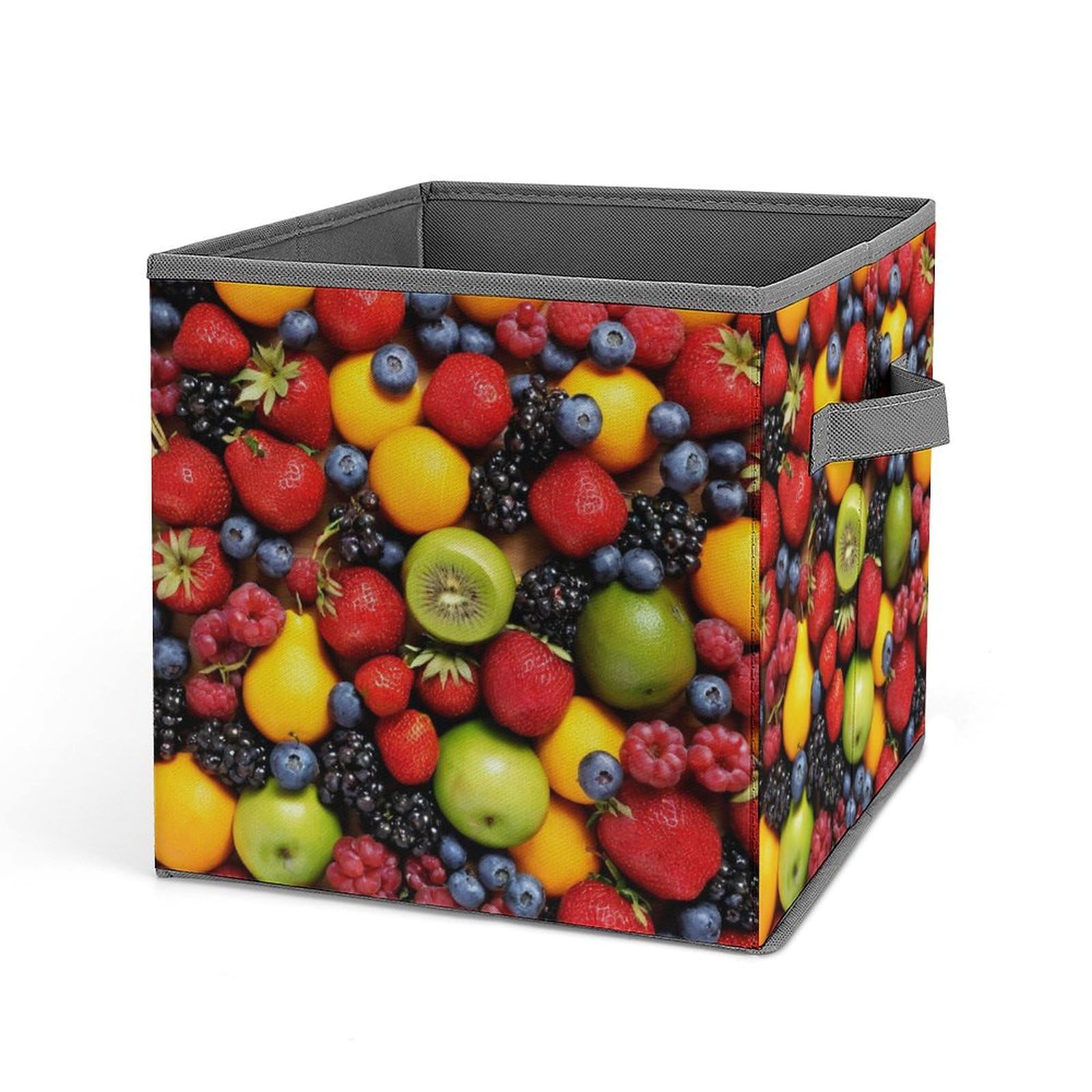 10.6 Inch Large Collapsible Storage Bins - 6 Pack Colorful Fruit Berries Design Foldable Storage Cubes Organizer for Shelves, Closet, Blankets, Books & Clothes with Handles | Perfect for Home Organization, Kids Room & Nursery Storage