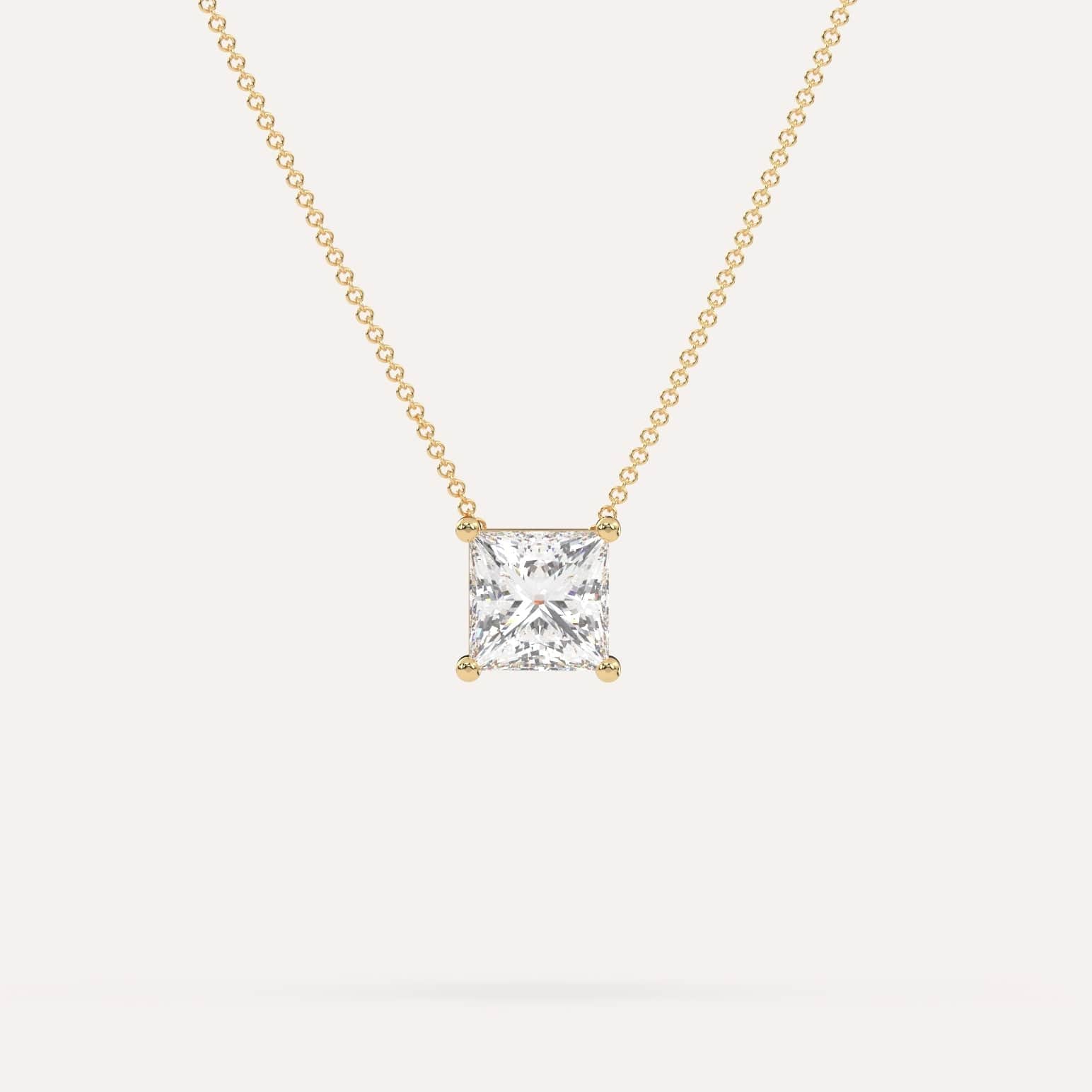 2 Carat Princess Cut Floating Diamond Necklace for Women - Elegant Pendant Jewelry Gift for Anniversary, Wedding & Special Occasions
