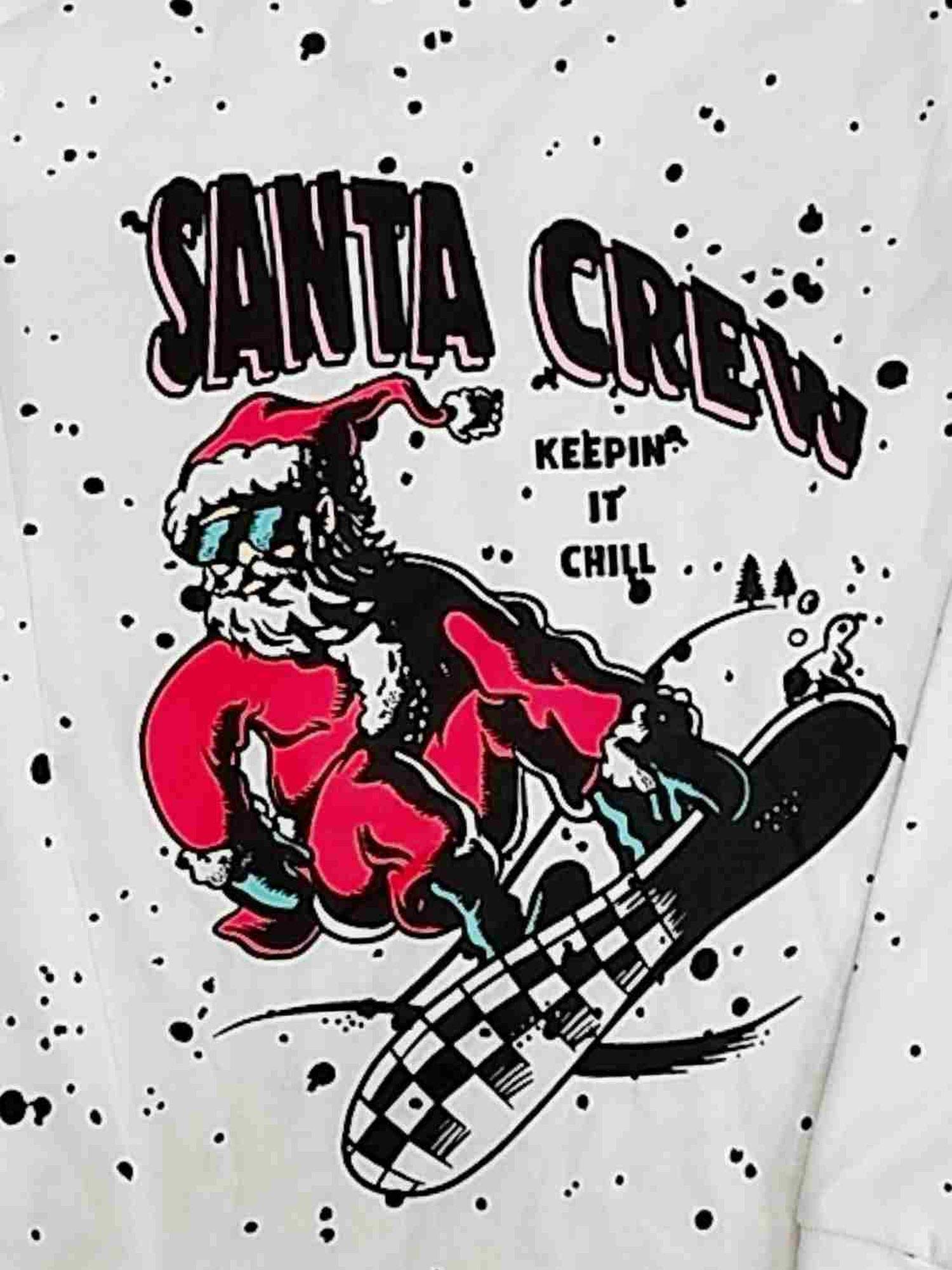 Boys' White Santa Crew Long Sleeve T-Shirt | Christmas Art Class Tee | Keepin' It Chill Graphic Top | XS Size | Perfect for Holiday Parties & School Events