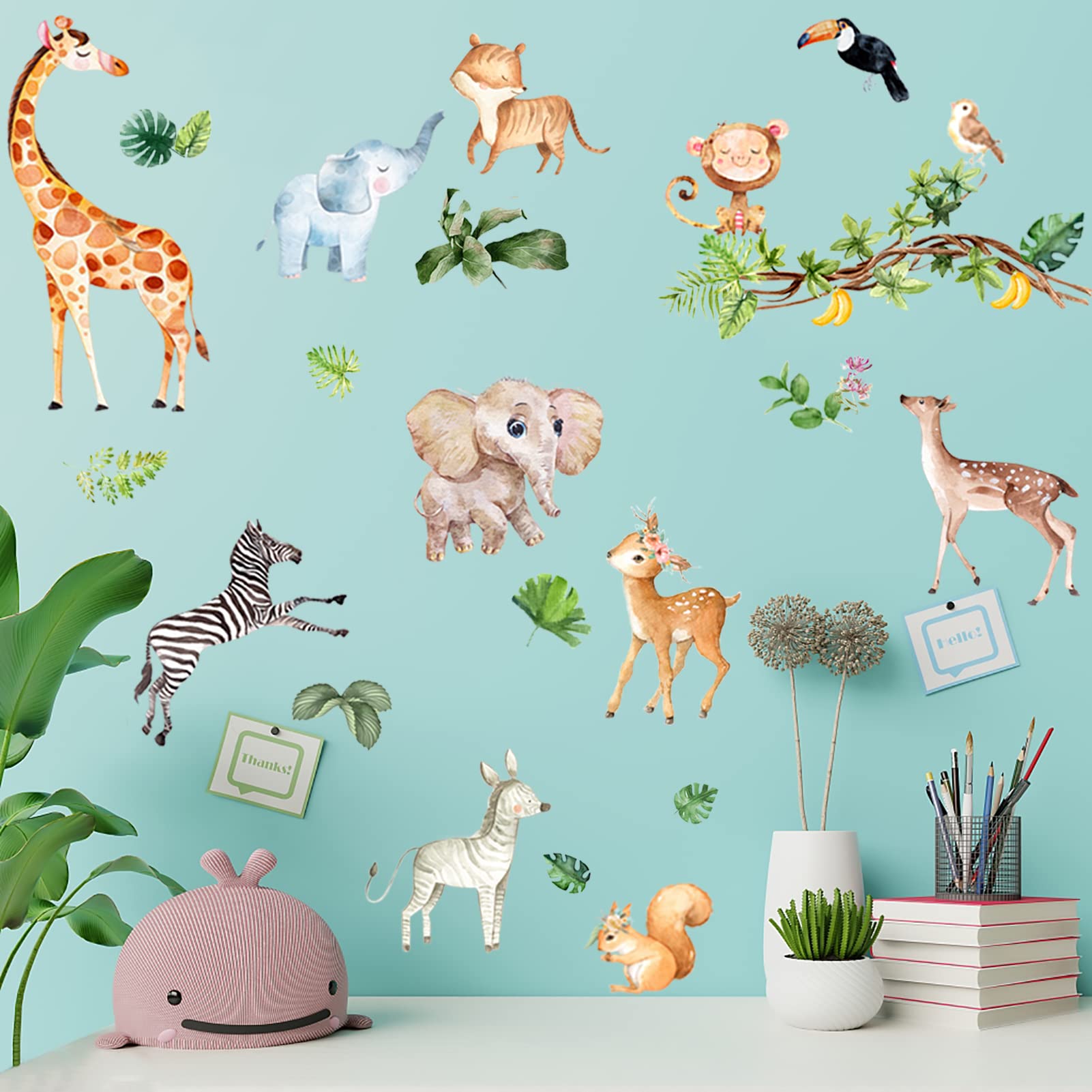 Jungle Wall Decals - Peel and Stick Floral Wall Stickers for Nursery, Kids Bedroom, Living Room & Playroom - Removable Home Wall Art Decor for Jungle Theme Party & Baby Shower Decorations