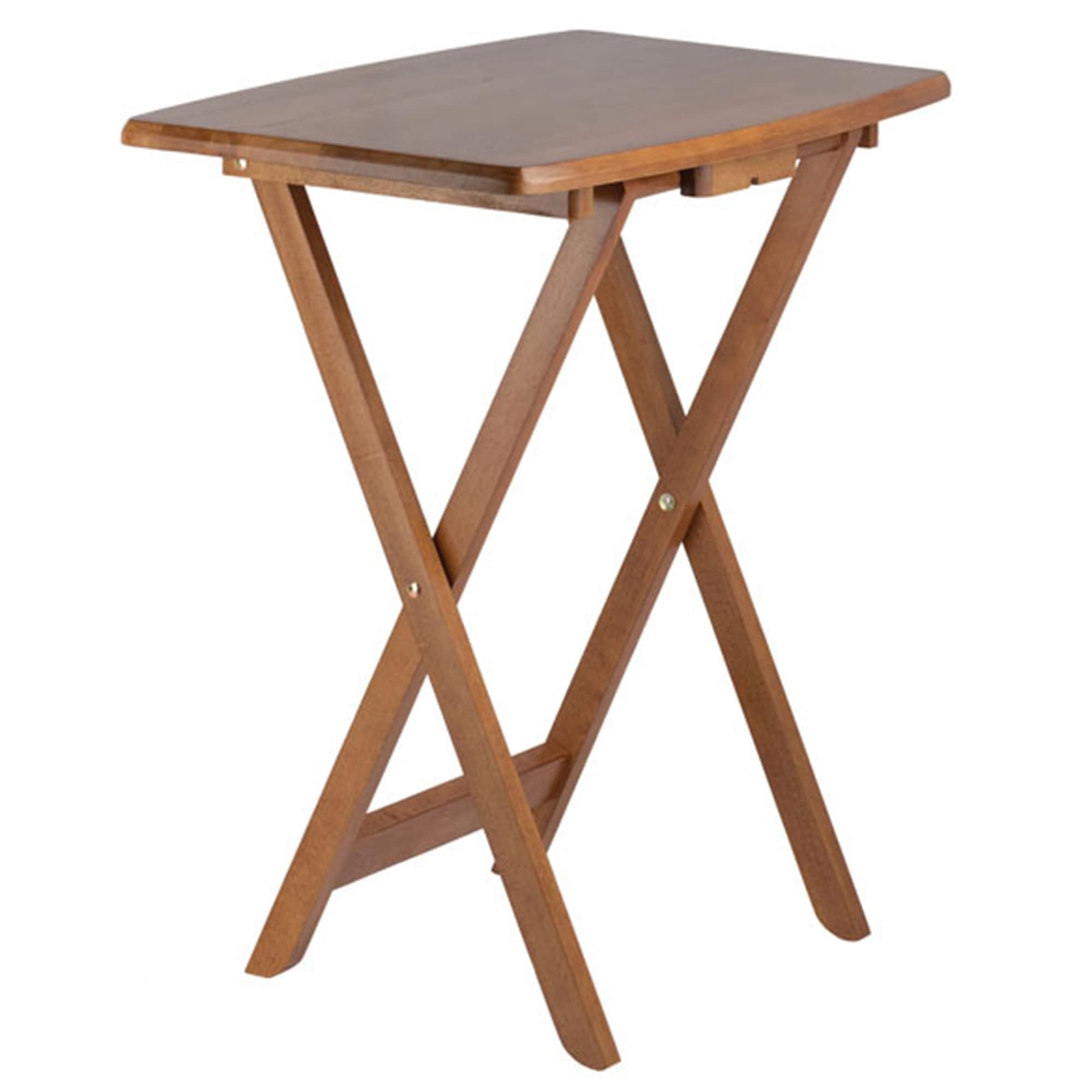 Ergode Wood Dylan 5-Piece Folding Snack Table Set - Sturdy X-Frame Base, Portable Upright Stand, Easy Assembly - Perfect for Indoor/Outdoor Entertaining, Patio, Picnic, Camping (Teak Finish)