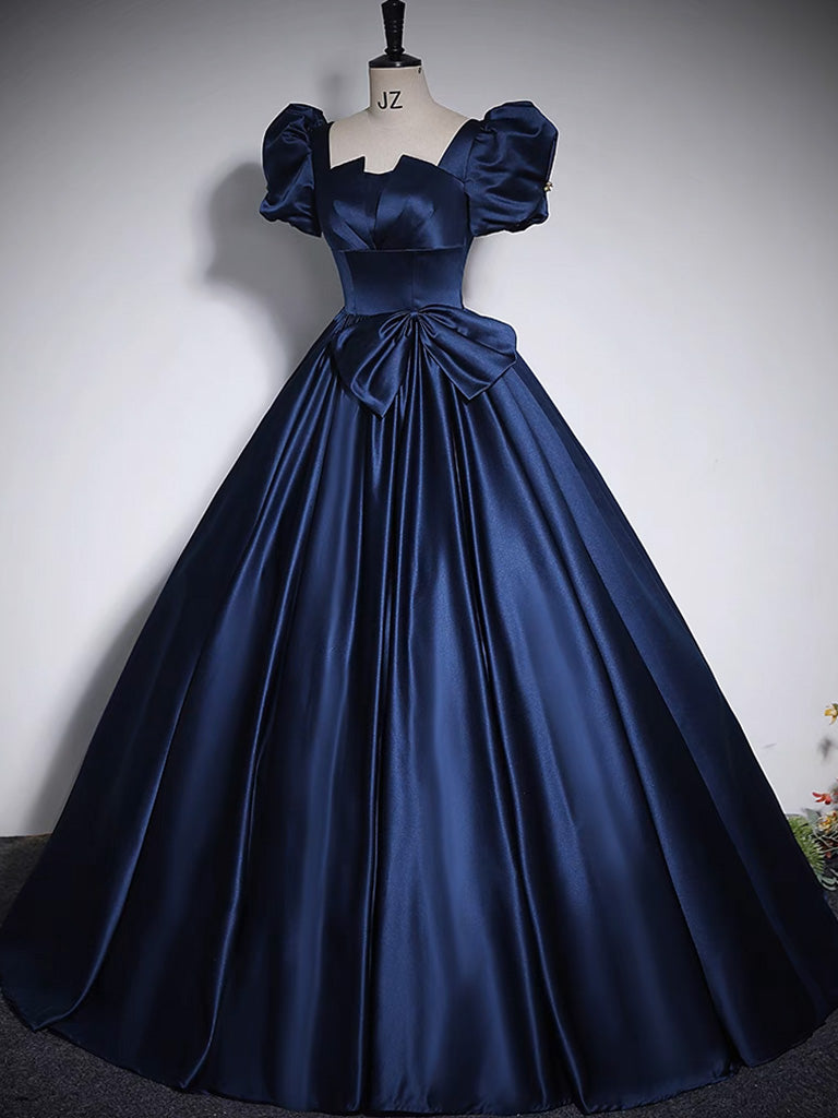 Elegant Dark Blue Satin Prom Dress for Women - Formal Evening Gown for Homecoming, Ball & Special Occasions