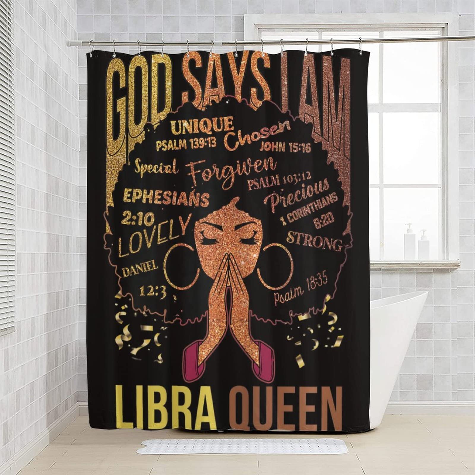 African American Girl Glitter Slogan Shower Curtain - Waterproof Polyester Fabric Bathroom Decor with 12 Hooks (72x72 Inches) - Perfect for Black Pride Themed Bathrooms & Cultural Home Decor