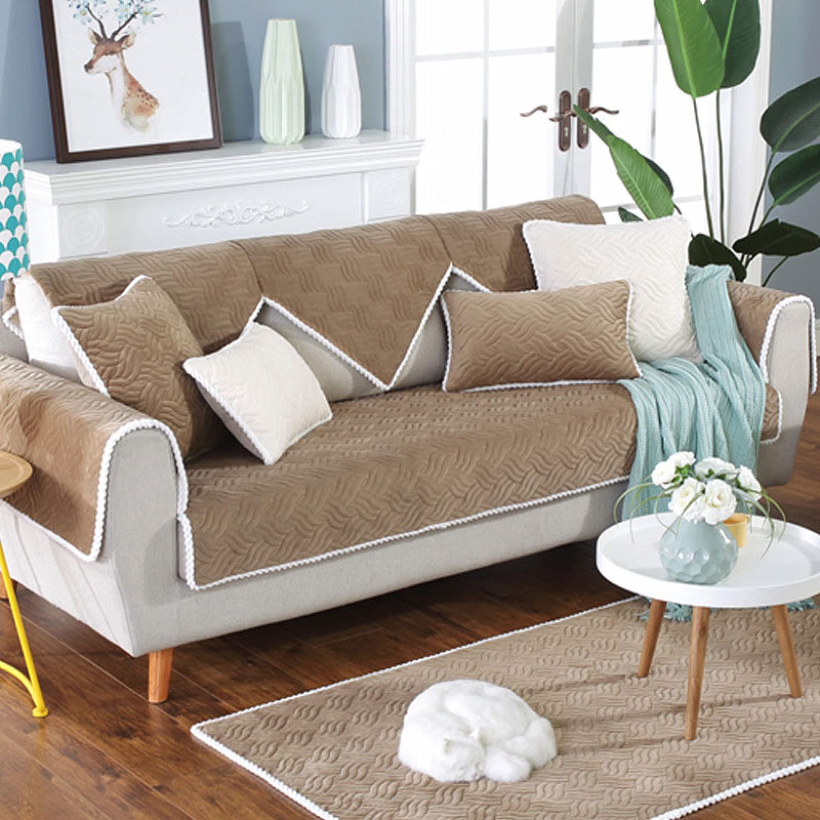 Waterproof Polyester Sofa Covers - Breathable U-Shaped Couch Protector for Pets & Dogs | Furniture Protector for Living Room, Family Room & Pet-Friendly Homes