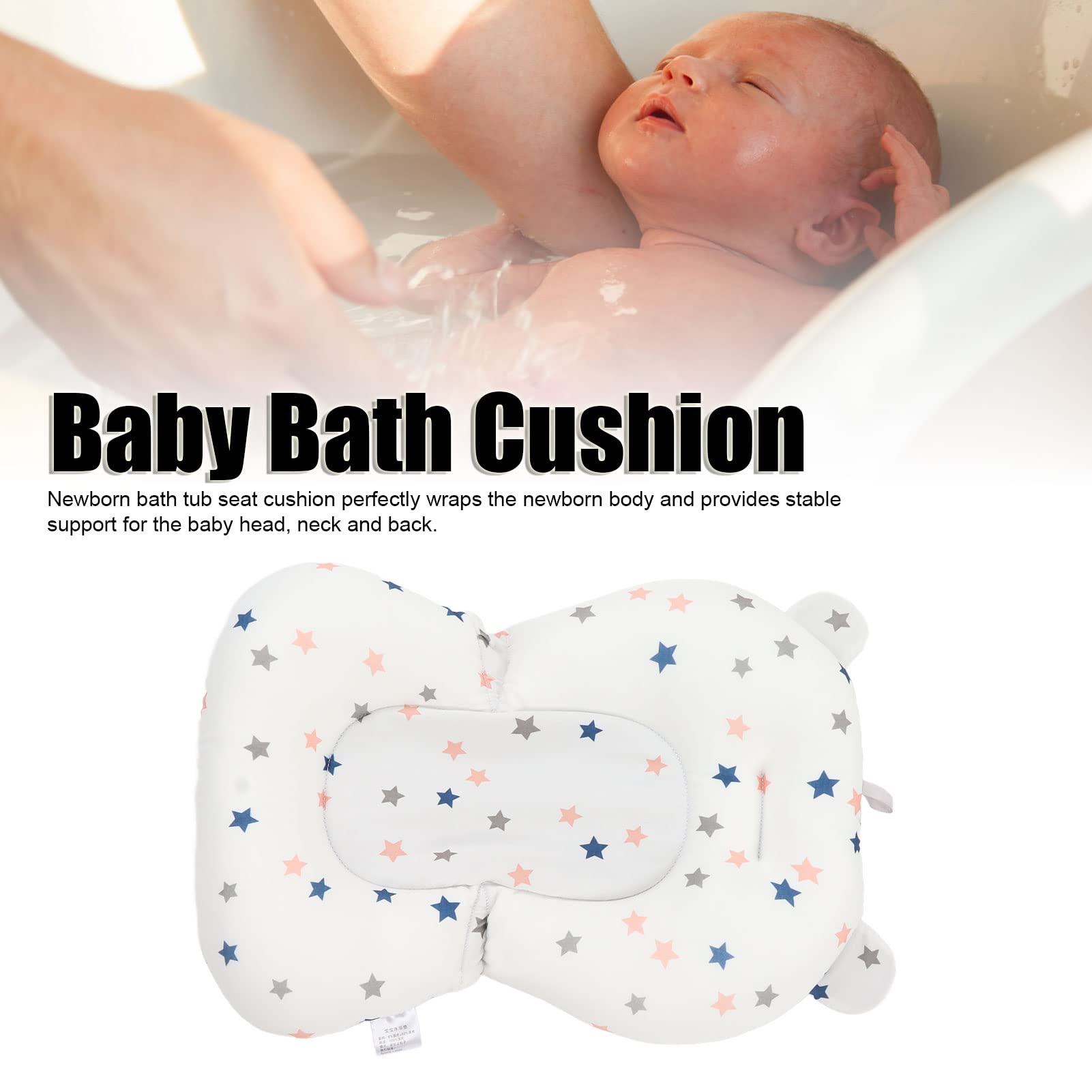 **Baby Bath Seat Cushion - Safe Floating Foldable Newborn Bathtub Mat & Pad for Infant Bath Time Support (White Stars) - Perfect for Newborns, Toddlers & Baby Shower Gifts**