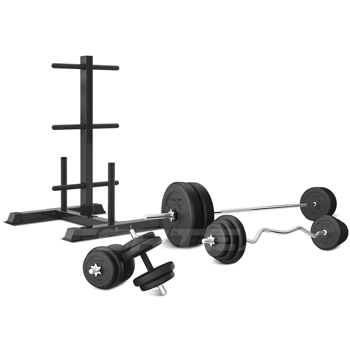 CORTEX 90kg (200lb) EnduraShell Olympic Barbell Weight Set with Storage Rack - Home Gym Equipment for Strength Training & CrossFit Workouts