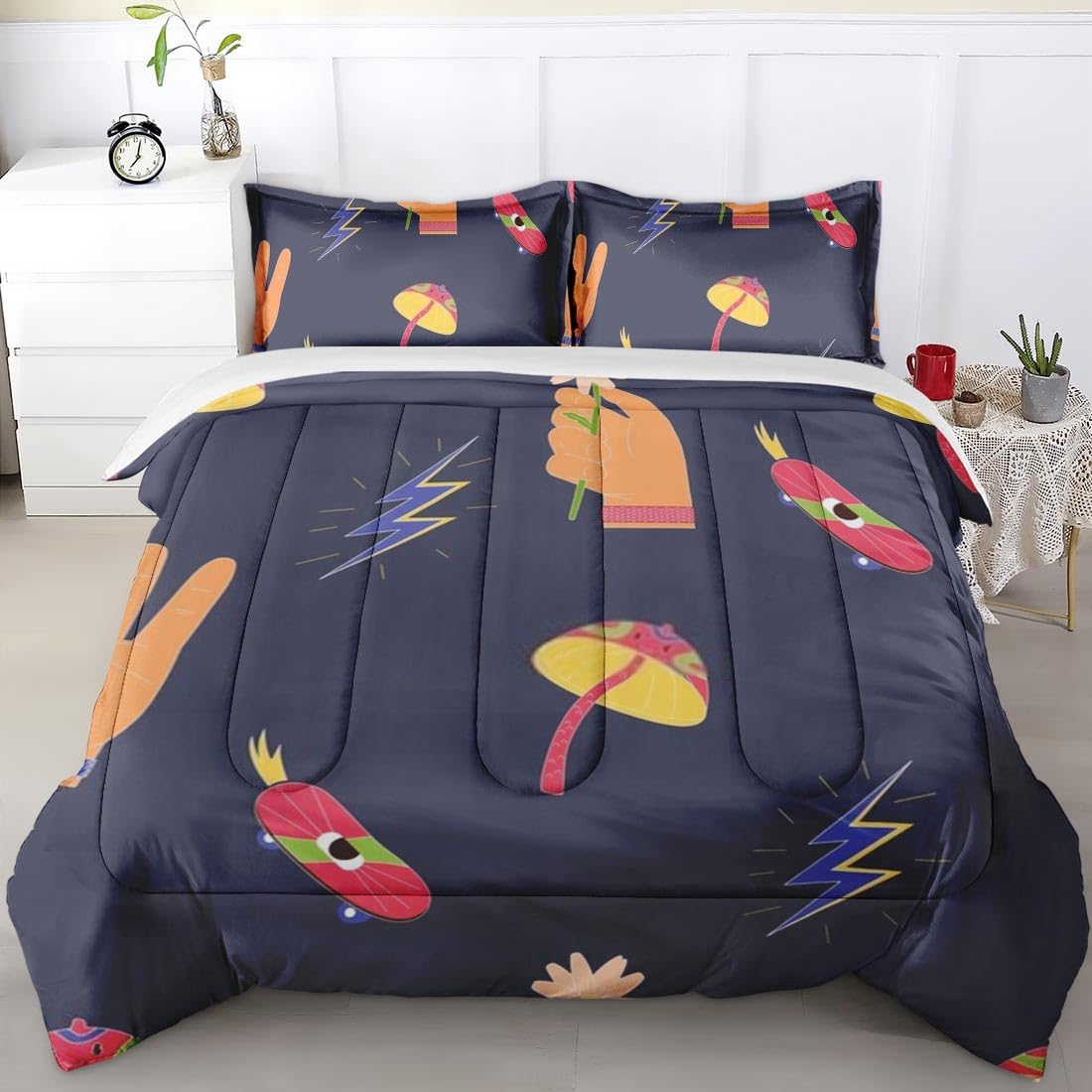 Retro Vintage 70s Hippie Comforter Set Twin Size - Psychedelic Peace Trippy Bedding with Pillowcase for Kids & Adults - Perfect for Boho Bedroom Decor & Hippie Themed Rooms