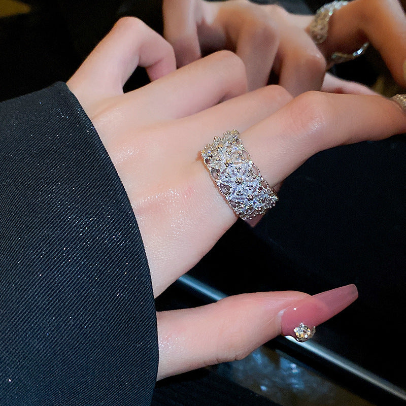 Sparkly Zircon Wide Band Silver Ring for Women | A8558 | Elegant Wedding, Engagement, Party Jewelry Gift