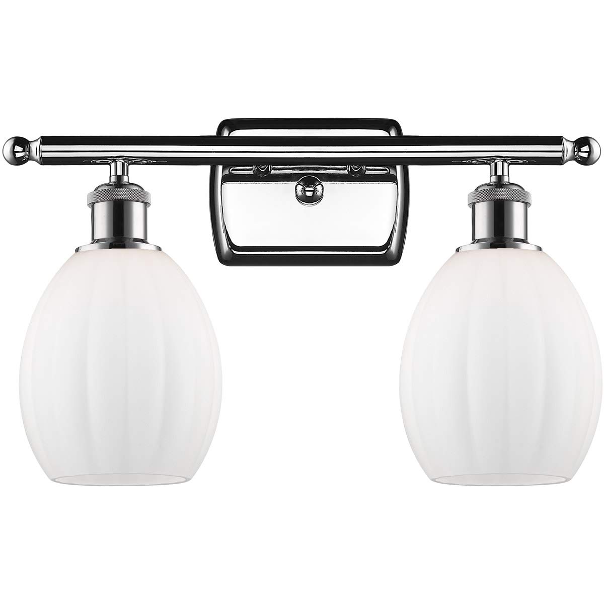 Polished Chrome Bathroom Vanity Light Fixture - 16 Inch Wide Matte White Glass with Steel/Cast Brass Base - 2 LED Lights for Modern Bathroom Lighting - Perfect for Vanity Mirrors, Powder Rooms & Master Baths