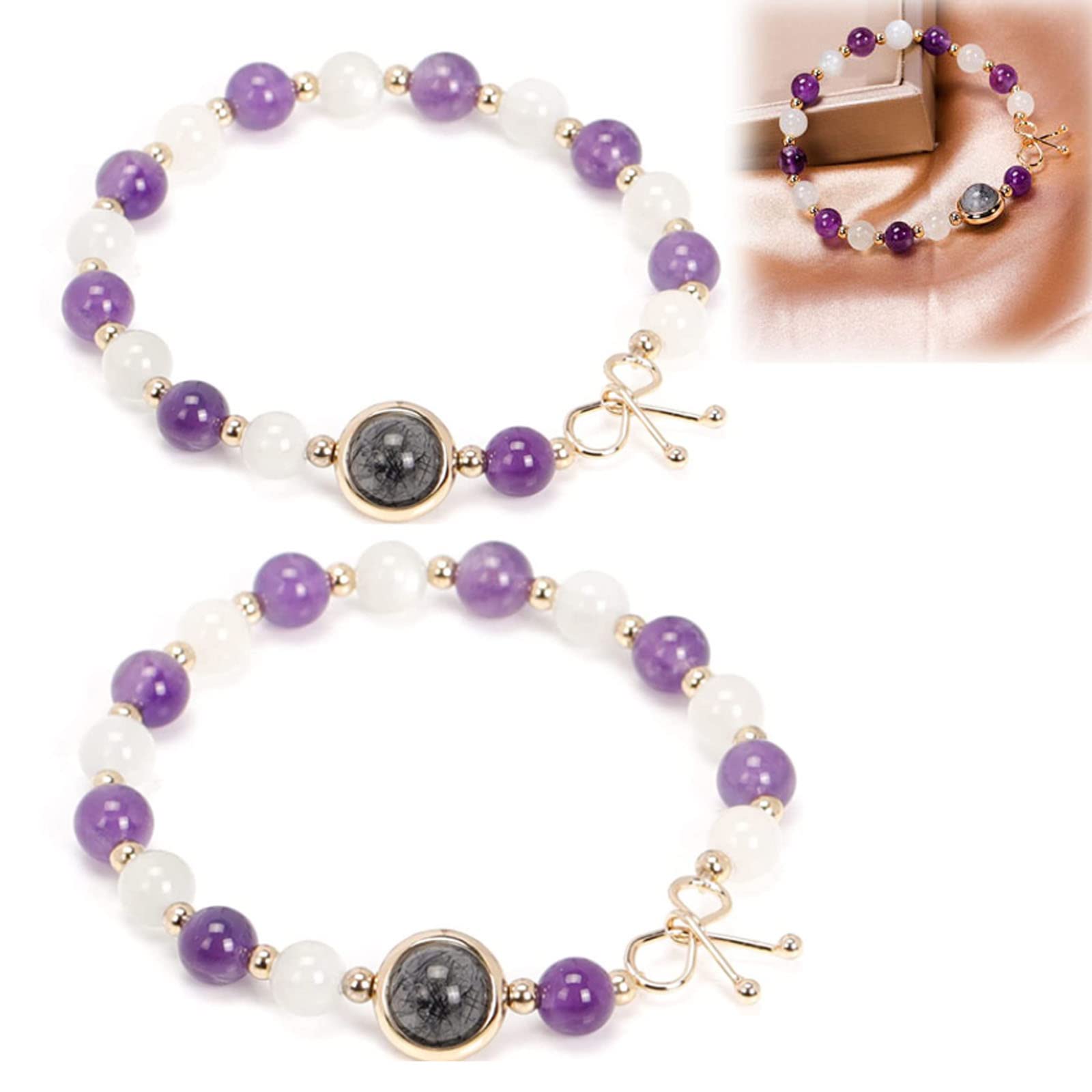 Natural Amethyst Healing Bracelet for Women - Moonstone Amethyst Crystal Chakra Bracelet with Slimming & Anti-Fatigue Properties | Body Purification & Energy Balancing Jewelry for Meditation, Yoga & Spiritual Wellness
