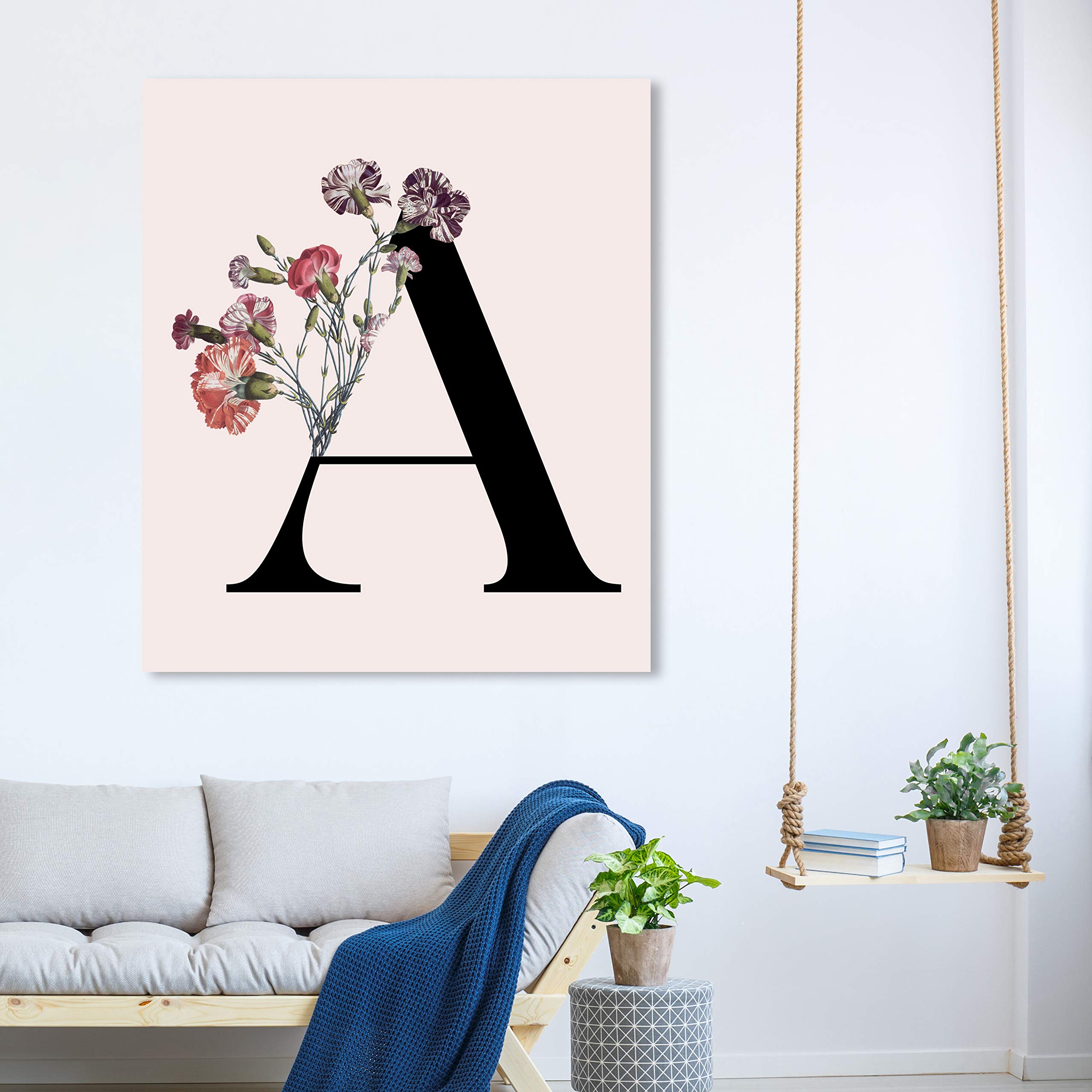 Botanical A Pink & Black Wall Art Canvas Print - 36