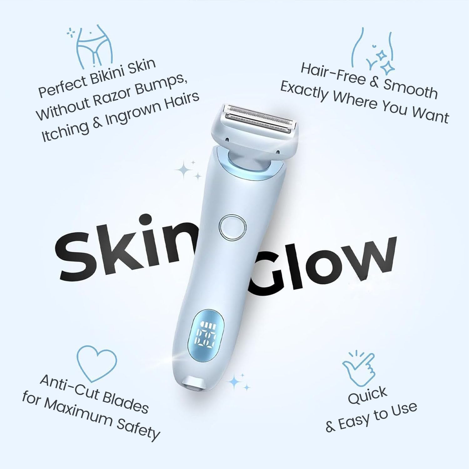 2025 Upgraded Women's 2-in-1 Electric Shaver - Dual Head Detachable Wet/Dry Hair Removal Razor for Legs, Bikini & Underarms | Painless & Rechargeable (Blue) - Perfect for Travel, Gym & Quick Touch-ups