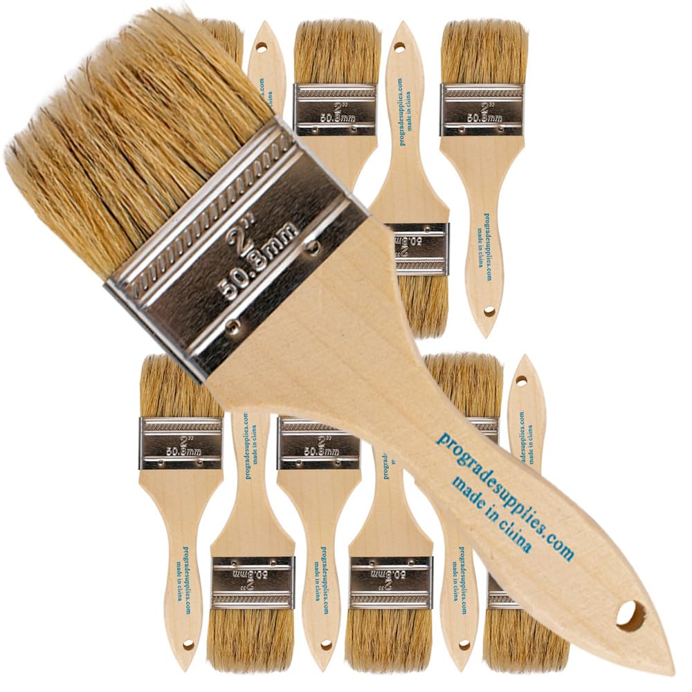Professional Grade 2 Inch Chip Paint Brushes - Set of 12 Light Brown Artist Brushes for Oil, Acrylic & Watercolor Painting - Perfect for Canvas, Wood & DIY Home Decor Projects