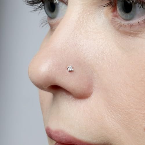 2.33mm/2.4mm/4.25mm Real Diamond Nose Ring - 14K Gold Nose Stud in 18G/19G/19.5G - G/H Color I1/I2 Clarity Diamond Jewelry for Women - Perfect for Everyday Wear, Parties & Special Occasions