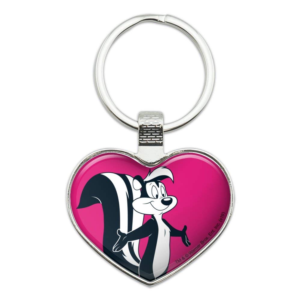 Looney Tunes Pepe Le Pew Heart Love Metal Keychain - Cute Cartoon Key Ring for Backpacks, Gifts & Key Organization