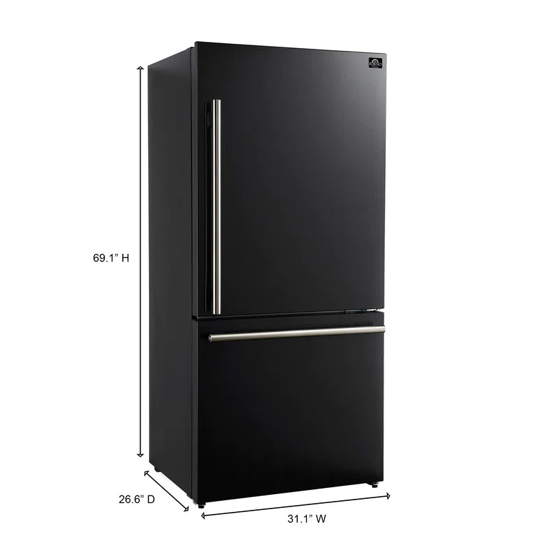 Forno Milano 31 Inch 17.2 cu.ft Bottom Freezer Refrigerator with Right Swing Door - Model FFFFD1785 | Energy Efficient Stainless Steel Kitchen Appliance for Home, Office, or Cafe Use
