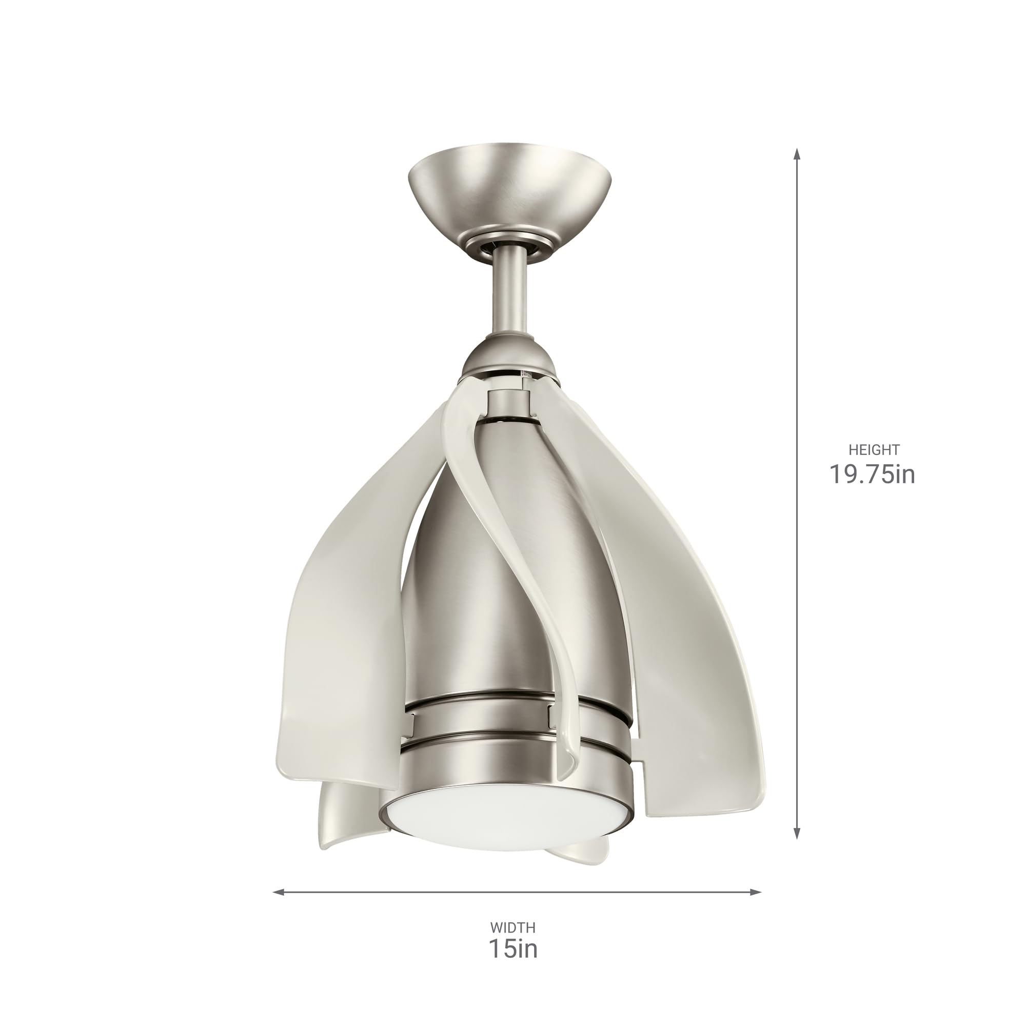 Kichler Terna 15 Inch Brushed Nickel LED Ceiling Fan with Remote Control - 5 Blade Modern Design, 3000K Warm White Light (15