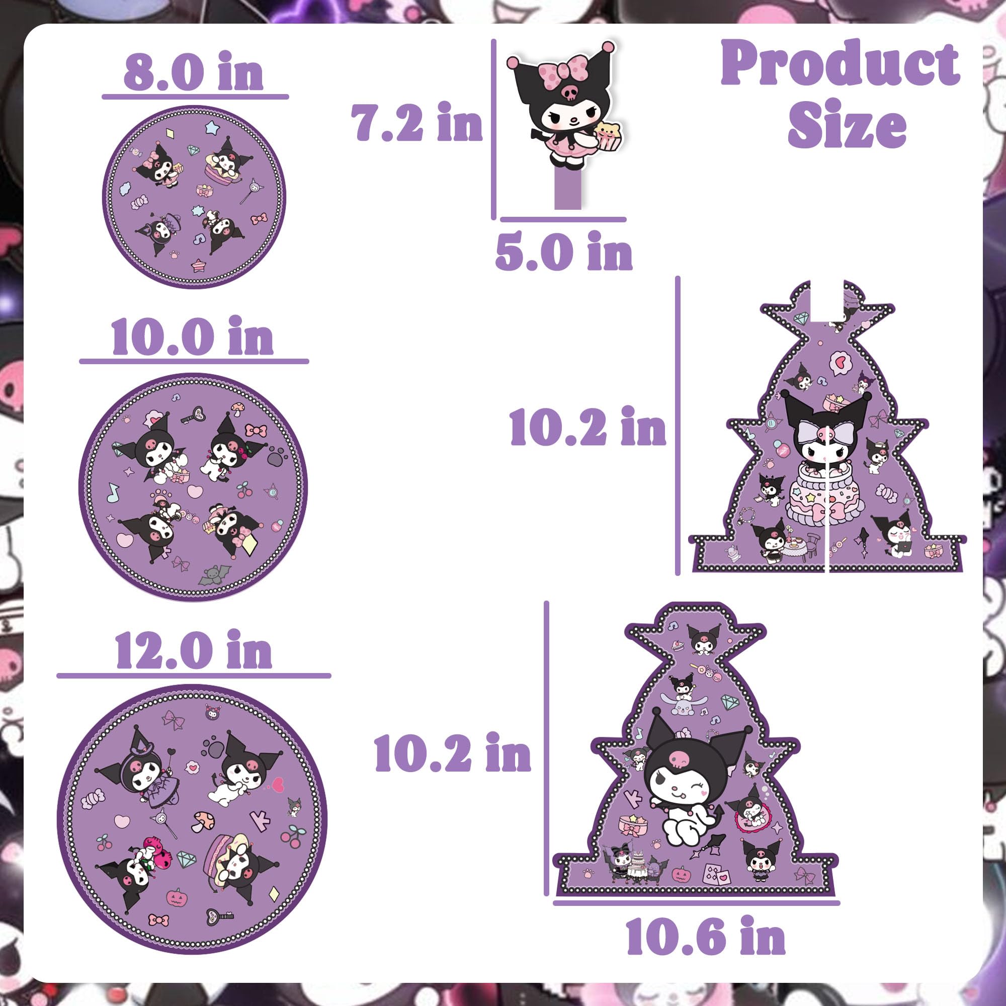 Kawaii Cartoon Birthday Decorations - 3 Tier Purple Cupcake Stand for Kids Party Supplies | Dessert Display Stand for Birthday, Baby Shower & Wedding | Cute Paper Cupcake Holder for Party Decor