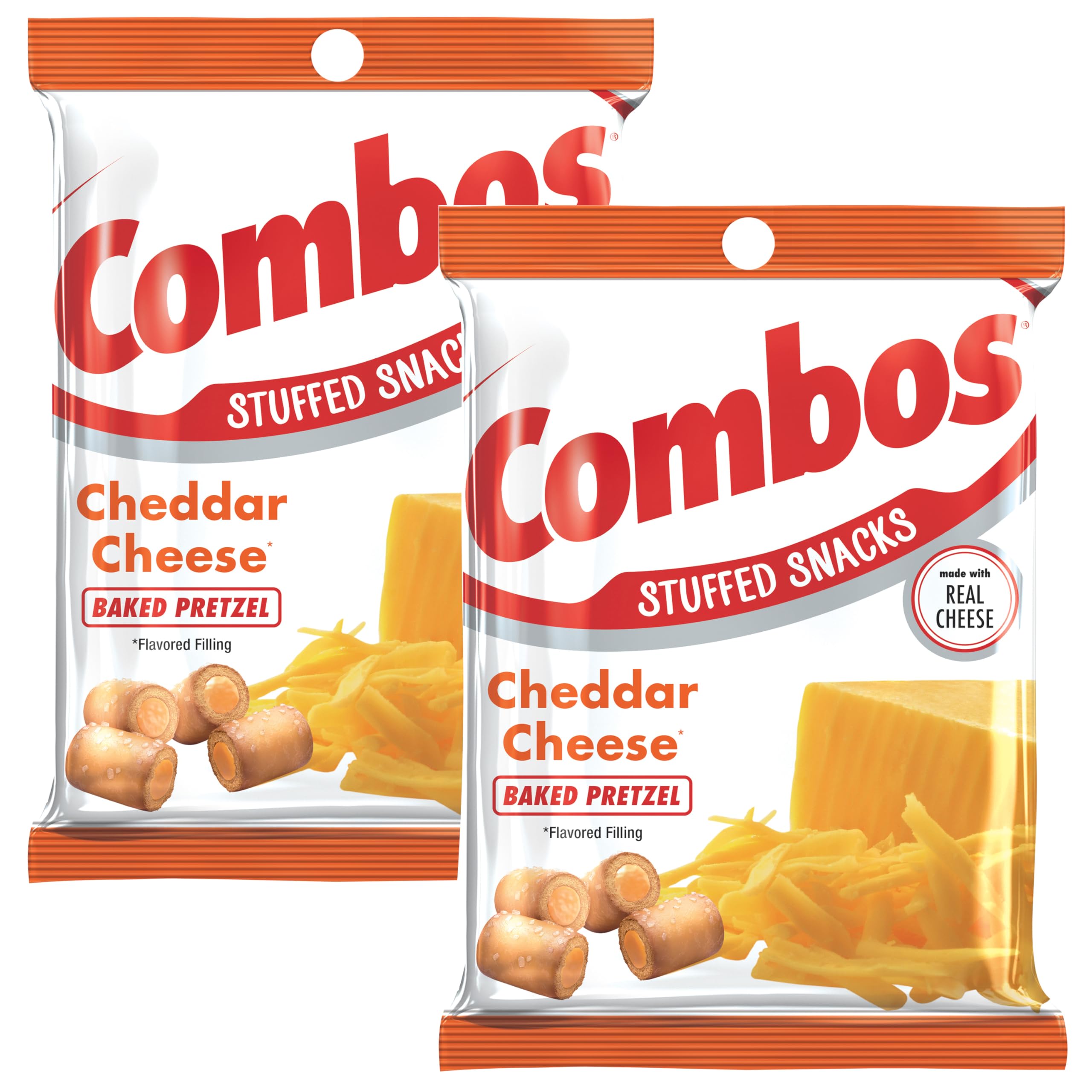 Crunchy Cheddar Cheese Baked Pretzel Stuffed Snacks - 6.3oz per Bag (2-Pack, 12.6oz Total) | Cheese Filled Pretzel Bites for Parties, Movie Nights & On-the-Go Snacking