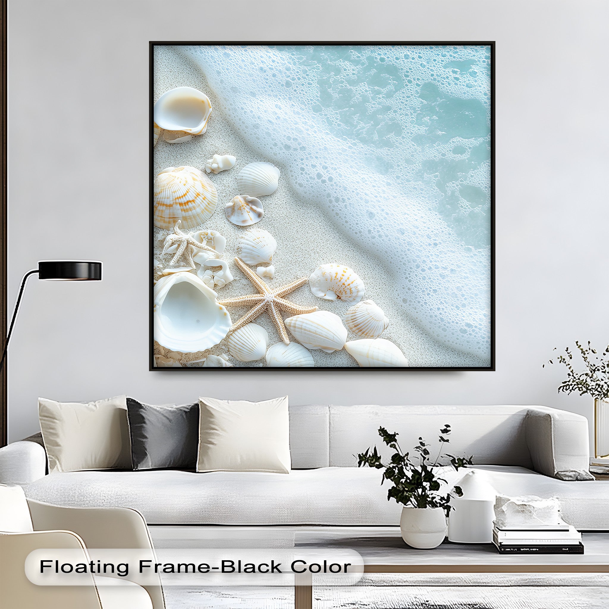 Coastal Calm Seashells and Shoreline Foam Canvas Print - Beach Themed Wall Art for Living Room, Bedroom & Office Decor