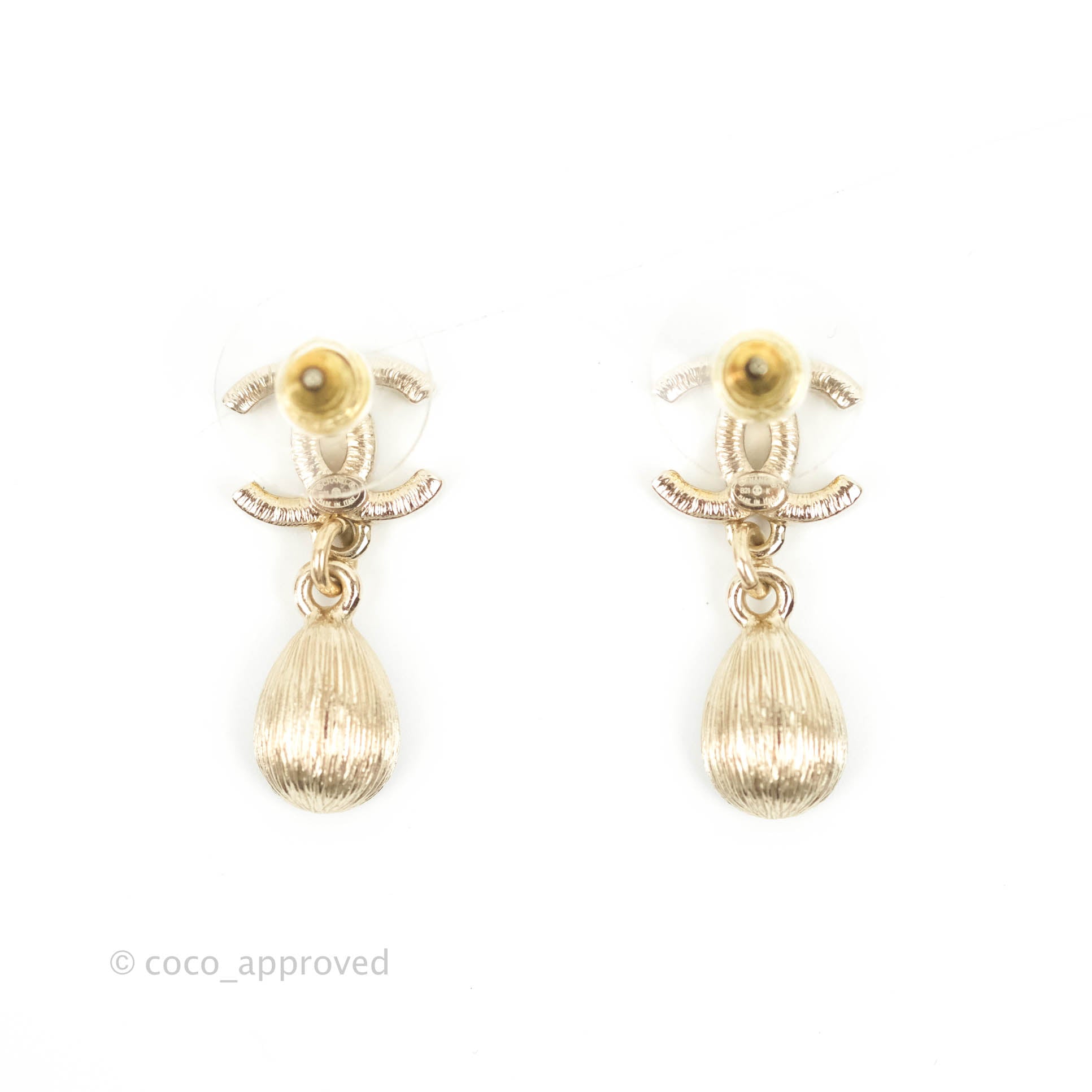 Chanel CC Black Resin Drop Earrings 21K Gold Tone - Elegant Dangling Earrings for Women, Perfect for Parties, Weddings & Evening Events
