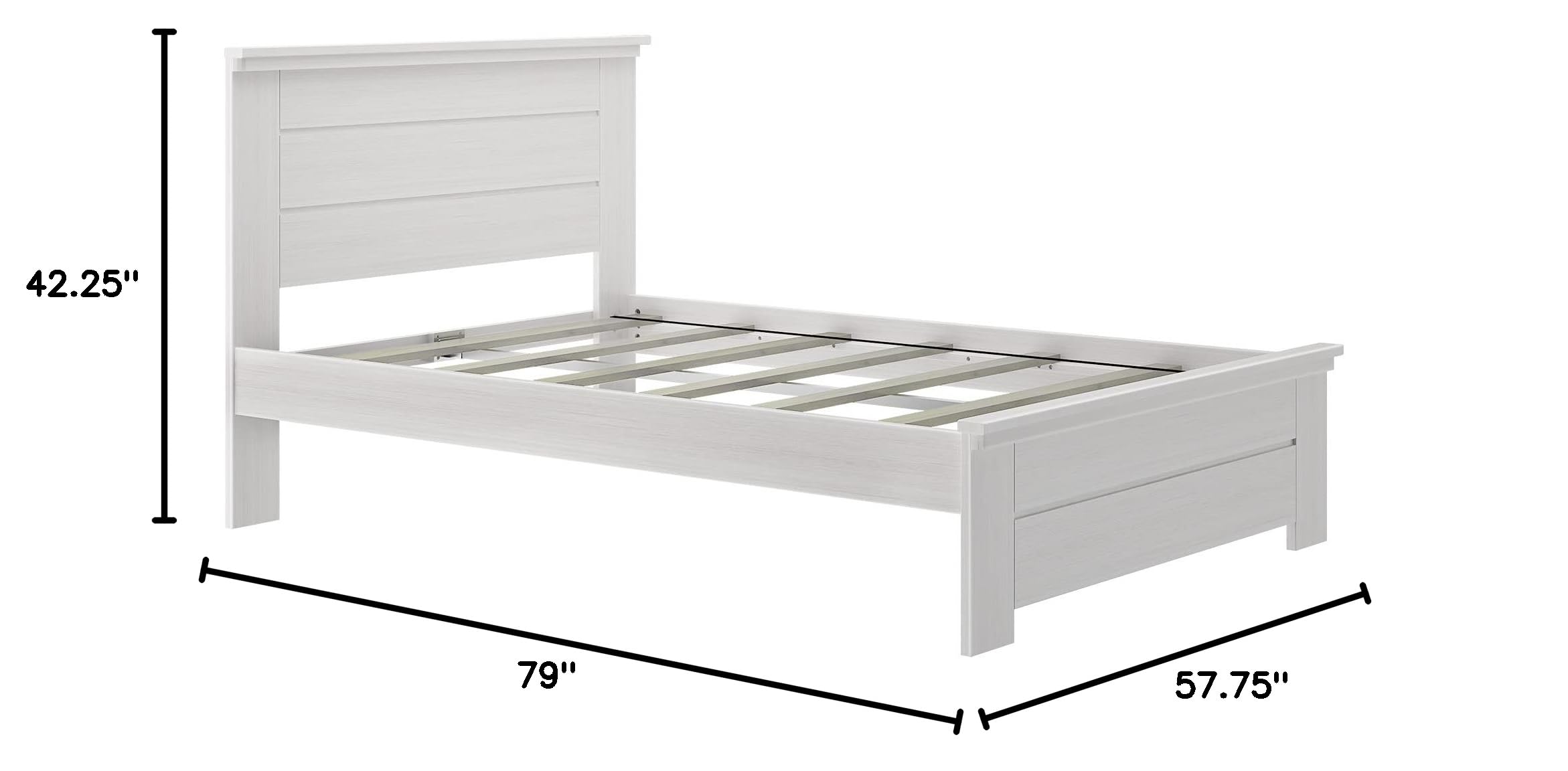 Max & Lily Modern Farmhouse Platform Bed with Panel Headboard - Full Size White Wash Wooden Bed Frame for Bedroom, Guest Room or Kids Room - Sturdy & Stylish Home Furniture