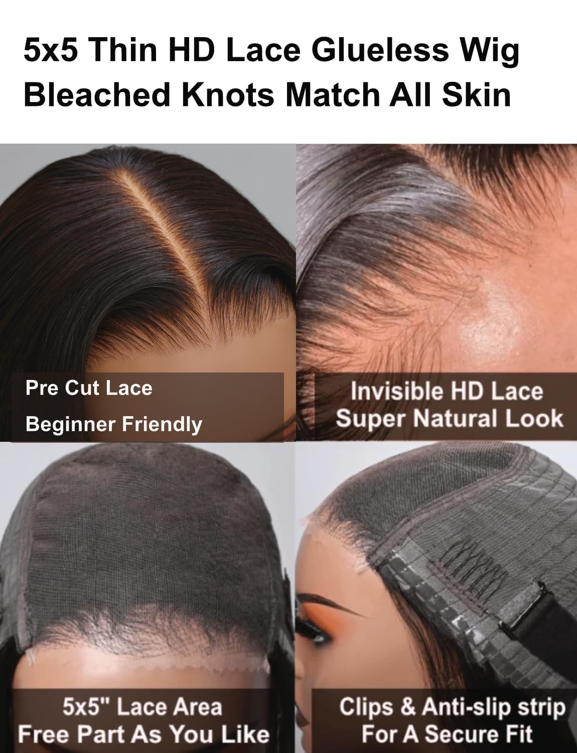 UNICE 16 Inch Glueless Human Hair Wigs - 5x5 HD Lace Closure, Pre Plucked, Bleached Knots, Body Wave, 180% Density for All Skin Tones | Perfect for Daily Wear, Special Occasions & Protective Styling