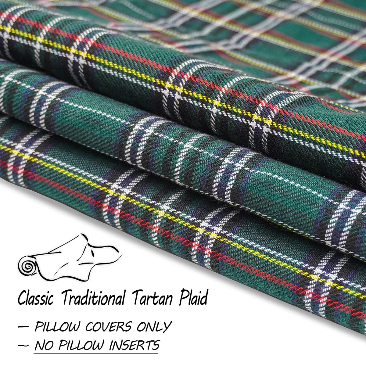 CARRIE HOME Christmas Green Tartan Plaid Pillow Covers 16x16 Set of 2 - Farmhouse Holiday Decor for Sofa, Couch & Bedroom - Cozy Winter Home Accent (No Inserts) | Perfect for Christmas Decorations, Living Room Styling & Seasonal Home Makeover