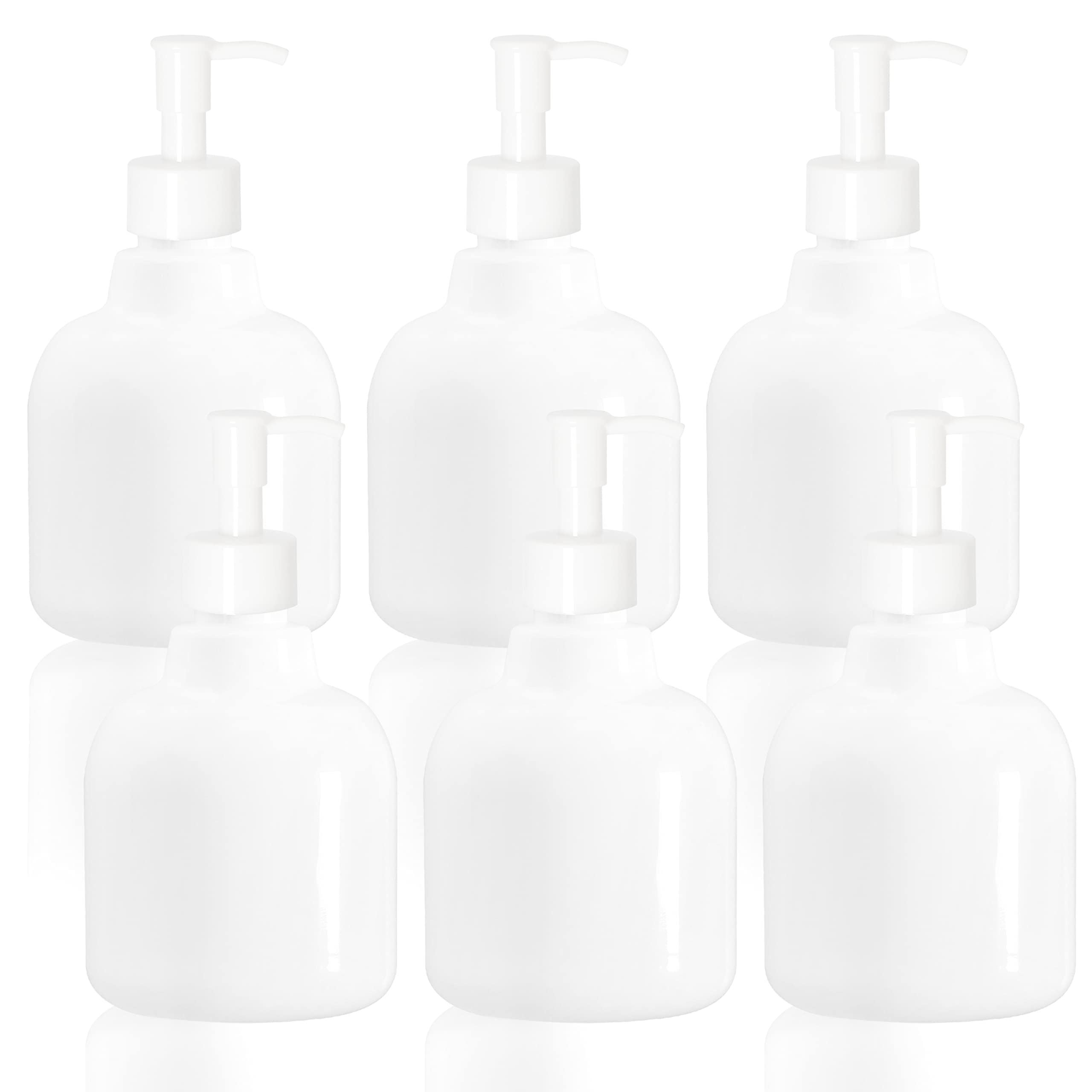 Youngever 6 Pack 16oz Plastic Pump Bottles with Travel Lock - Refillable Empty Lotion Dispenser for Shampoo, Conditioner, Soap & Hand Sanitizer - Perfect for Travel, Gym, Salon & Home Use (White)