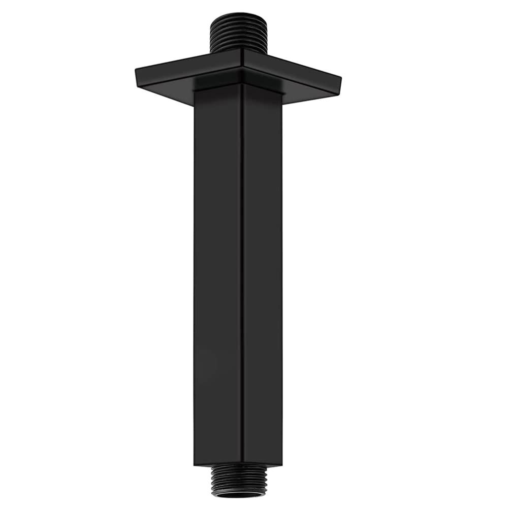 8 Inch Square Shower Arm with Flange - Matte Black Ceiling Mount Shower Extension (1/2 NPT) for Rainfall Shower Heads - Perfect for Modern Bathrooms & Spa-Like Showers