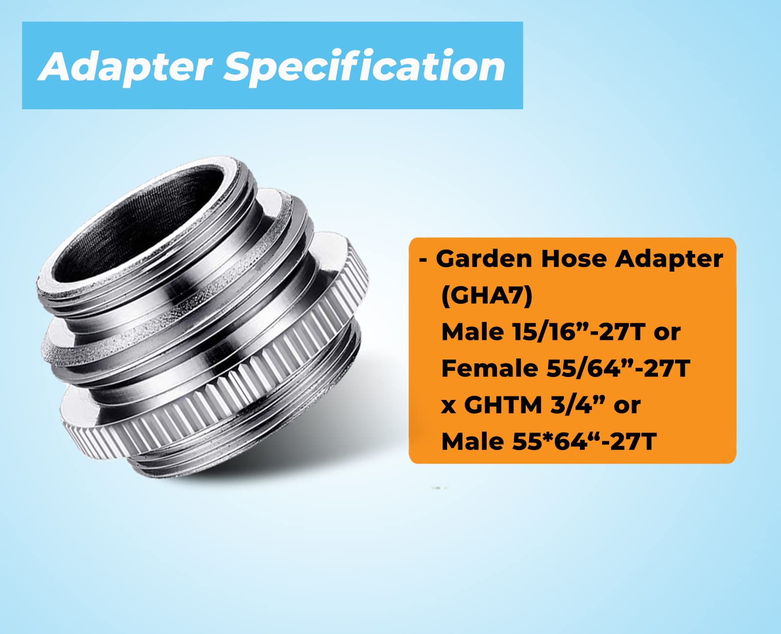 GHA7 Brass Garden Hose Adapter - Multi-Thread Faucet to Hose Connector - Chrome Plated Kitchen Sink Adapter (Female to Male & Male to Male) - Perfect for Outdoor Watering, Car Washing & Pet Bathing