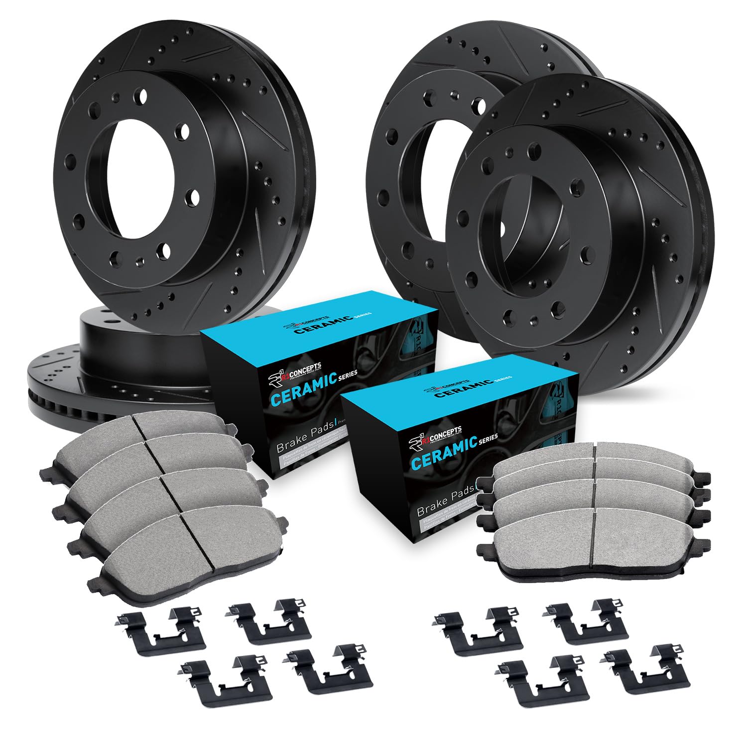 R1 Concepts Premium Ceramic Brake Pads and Rotors Kit - Front & Rear Brake System Replacement for 2006-2011 Cadillac DTS | Includes Hardware Kit | Smooth & Quiet Performance for City Driving & Highway Commuting