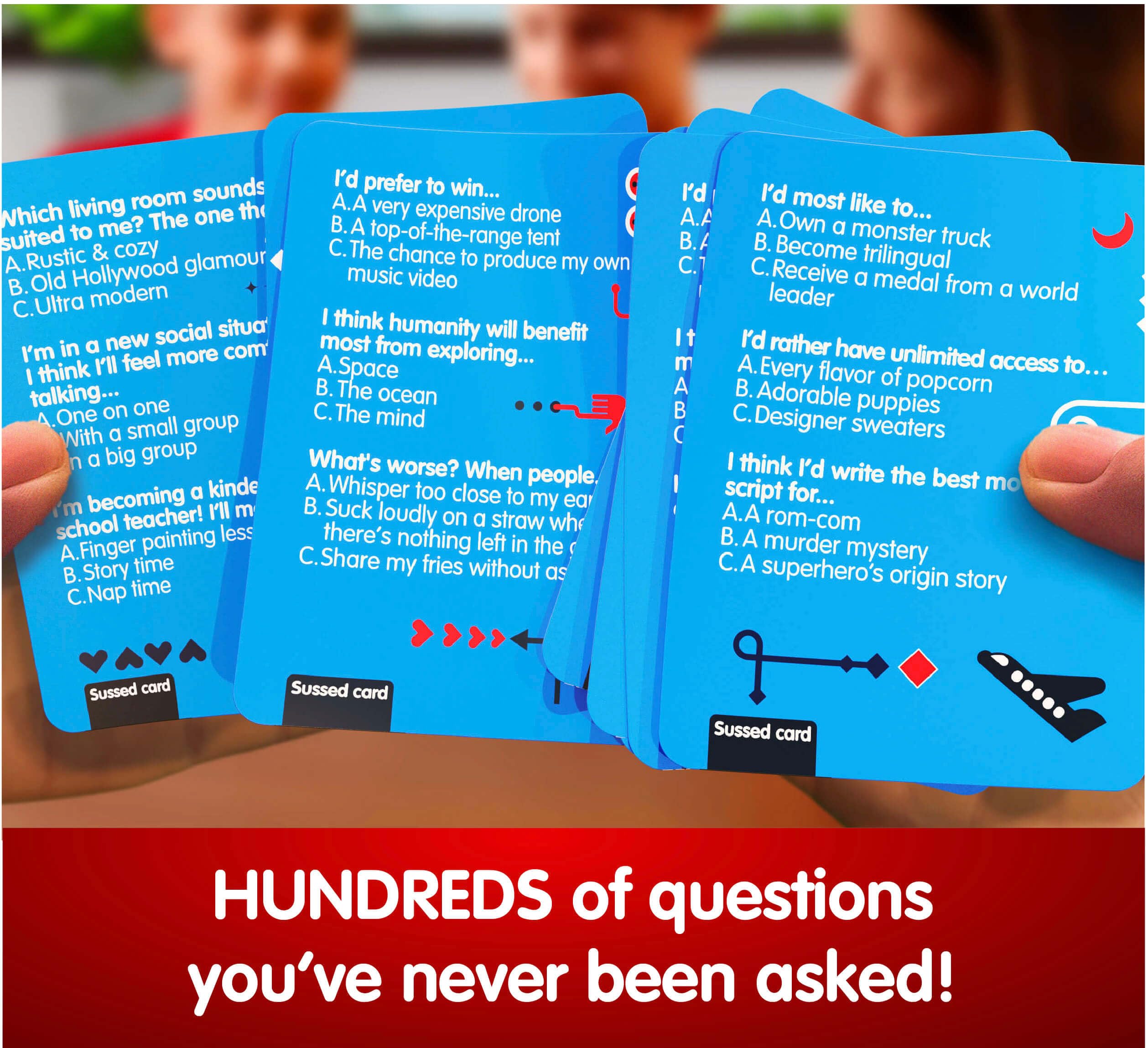 SUSSED The Wacky 'What Would You Do?' Card Game - Fun Party Game for Teens, Boys & Girls Ages 10+ - Perfect for Family Game Nights, Sleepovers & Easter Basket Stuffers - Cool Blue Deck