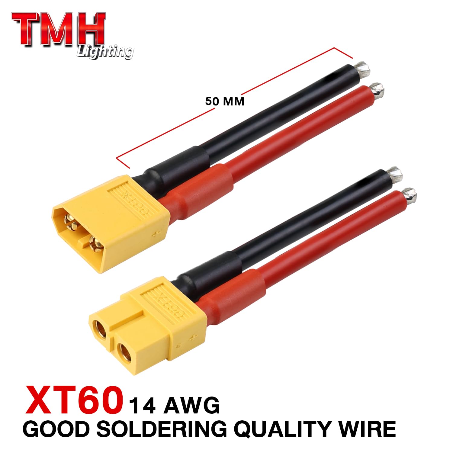 3 Pairs TMH XT60 Connectors with 50mm 14AWG Silicone Wire - Male & Female Plug for RC LiPo Battery, FPV Drones, Cars, and Boats - Perfect for DIY Electronics and Power Connections