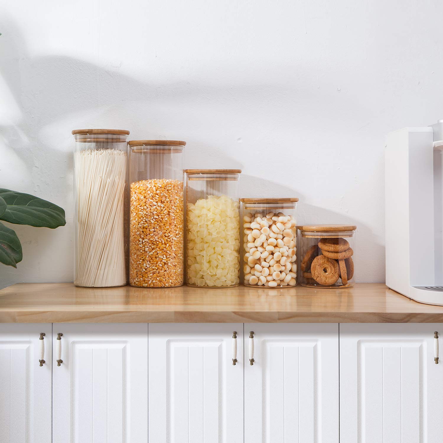 Eco-Friendly Glass Food Storage Containers with Bamboo Wooden Lids - 5-Piece Set for Meal Prep, Pantry Organization & Leftovers | Airtight, BPA-Free Kitchen Containers