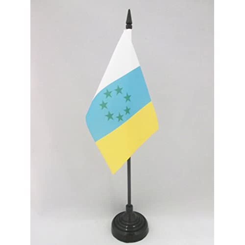 Canary Islands Independence Flag 4x6 Inches - Canarias Nationalist Desk Flag with Black Plastic Stick & Base | AZ FLAG | Perfect for Home Decor, Office Display & Political Support