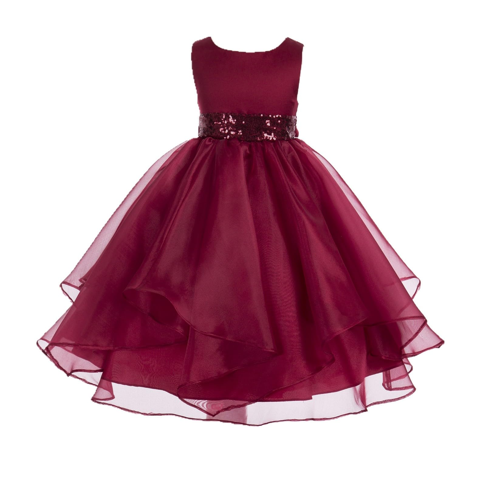 Elegant Asymmetric Ruffled Organza Sequin Flower Girl Dress for Toddlers - Perfect for Weddings, Birthday Parties & Special Occasions