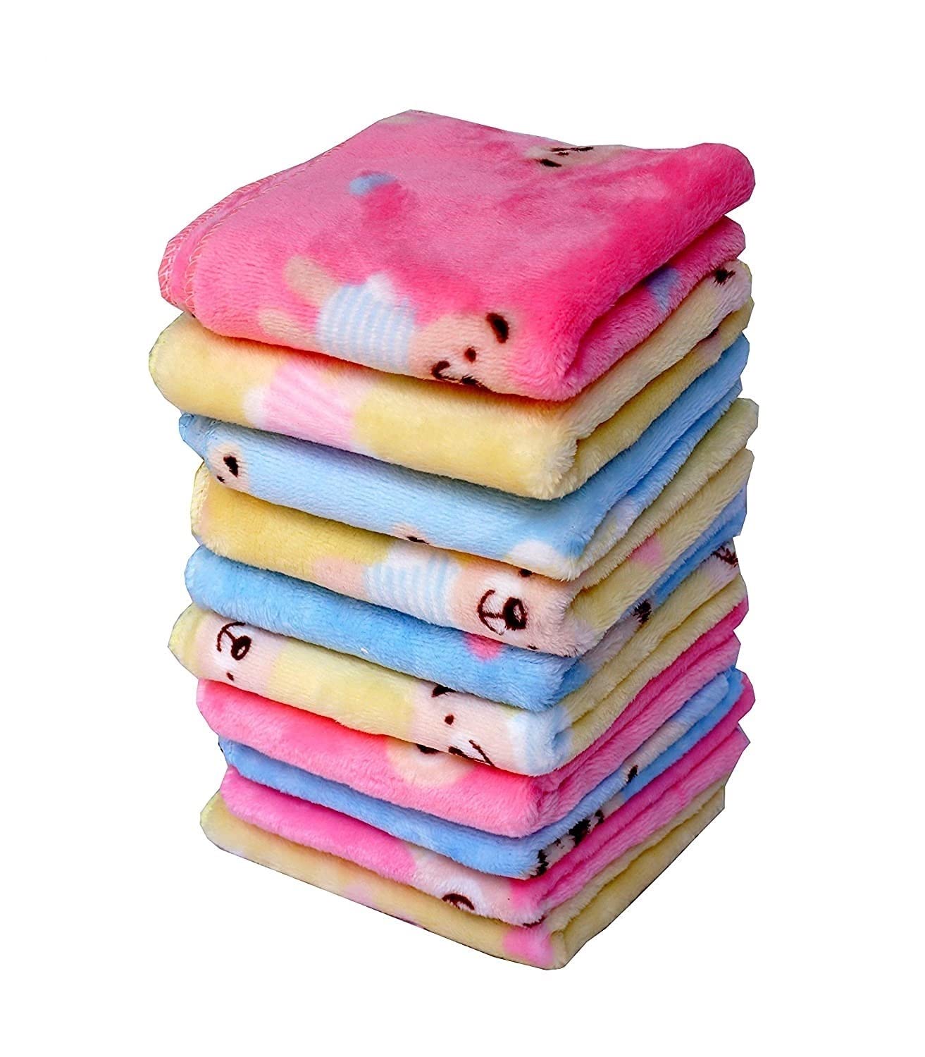 Aenon Fashion Unisex Soft Fluffy Thick Cotton Teddy Bear Print Face Towel & Handkerchief Set - 12 Pack (10x10 Inches) | Gentle Skin Care, Baby Wash, Makeup Removal & Daily Use Accessories