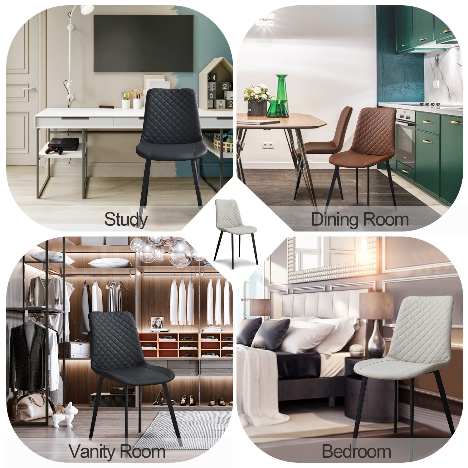 Seonyou Modern Dining Chair Set of 4 - Beige Upholstered Kitchen Chairs with Sturdy Metal Legs, Mid Century Design for Dining Room, Kitchen, and Restaurant Use