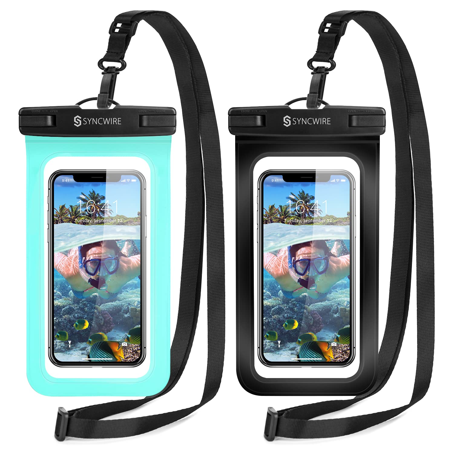 SYNCWIRE Waterproof Phone Pouch [2-Pack] - IPX8 Waterproof Phone Case Dry Bag with Lanyard for iPhone 15/14/13/12/11 Pro/XS/MAX/XR/X/8/7/6 & Samsung S23/S22/S20 (Fits Up to 7 Inch Phones) - Perfect for Swimming, Beach, Kayaking, and Outdoor Activities