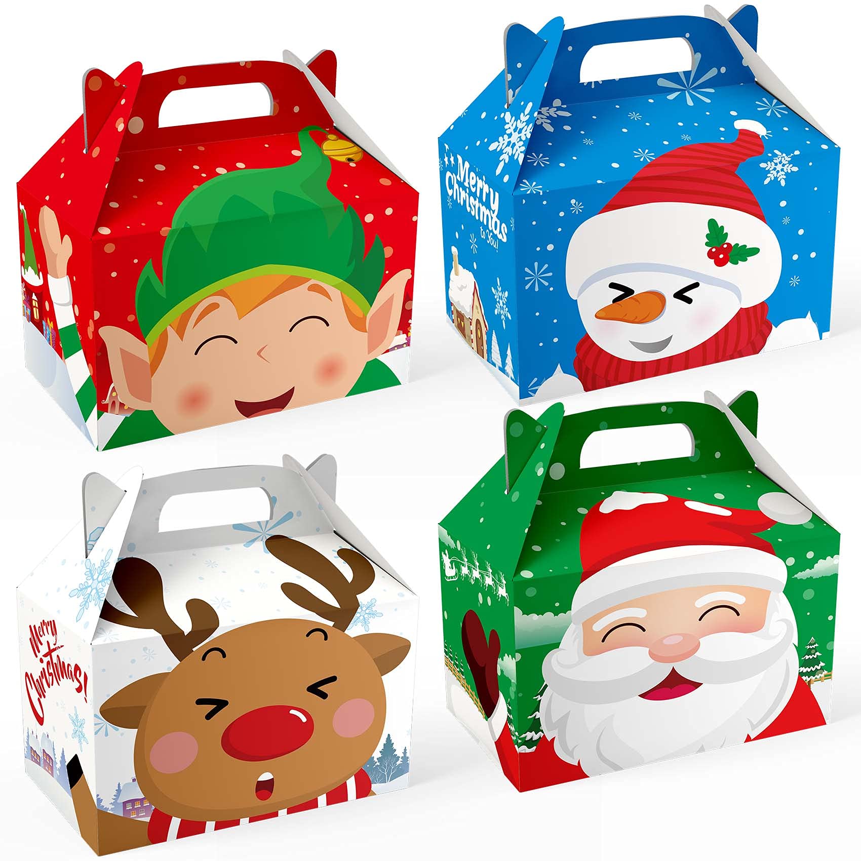12Pcs 3D Christmas Gift Box Set - 6.3x3.7x4.5 Inch Holiday Treat Boxes for Candy, Cookies & Party Favors (Elf, Santa, Snowman, Reindeer Designs) | Perfect for Xmas Presents, Cookie Wrapping & Holiday Party Decorations