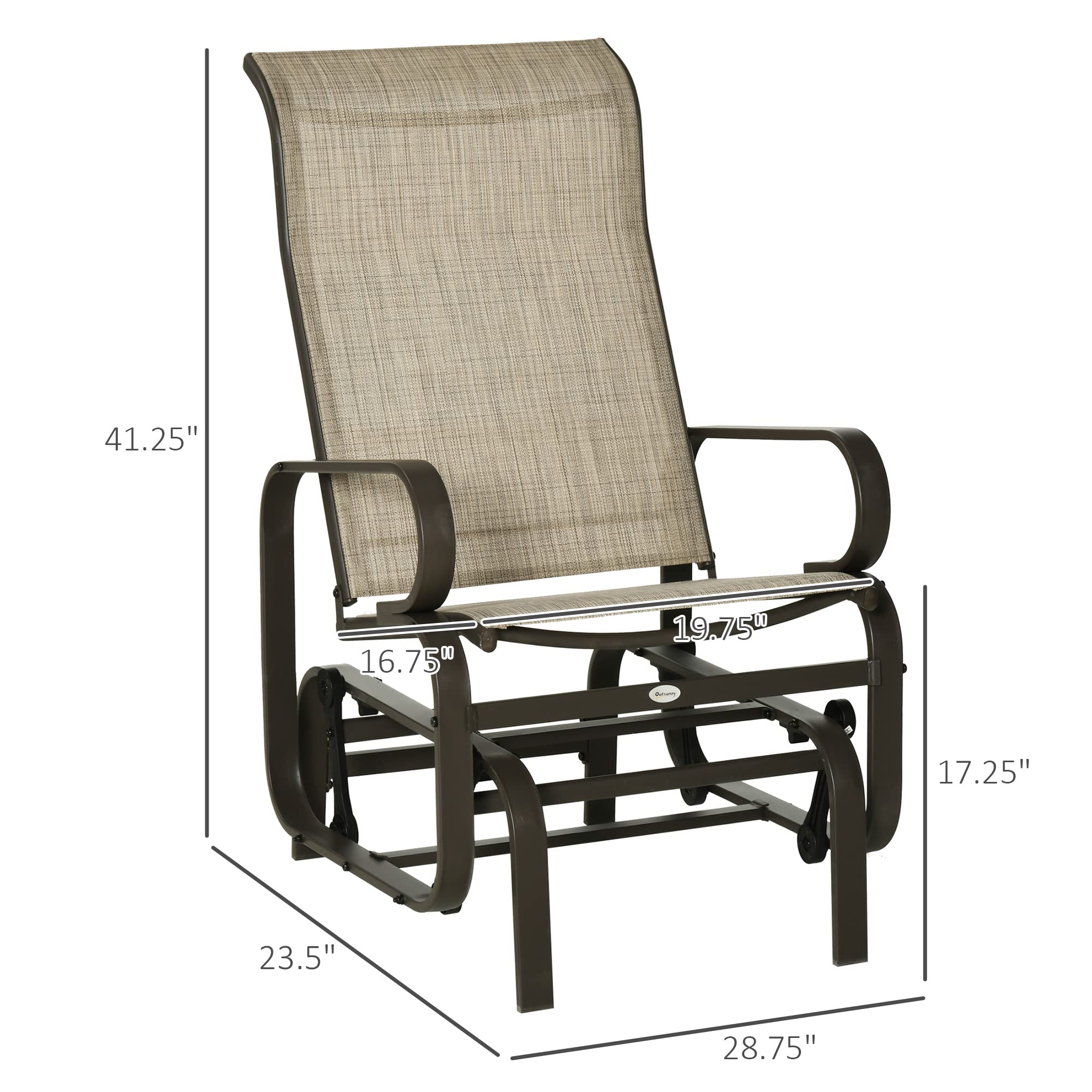 Outsunny Outdoor Glider Chair - Patio Rocking Chair with Smooth Swing Motion, Lightweight & Durable for Backyard, Garden, Deck - Tan (Perfect for Relaxing, Reading & Enjoying Outdoor Spaces)