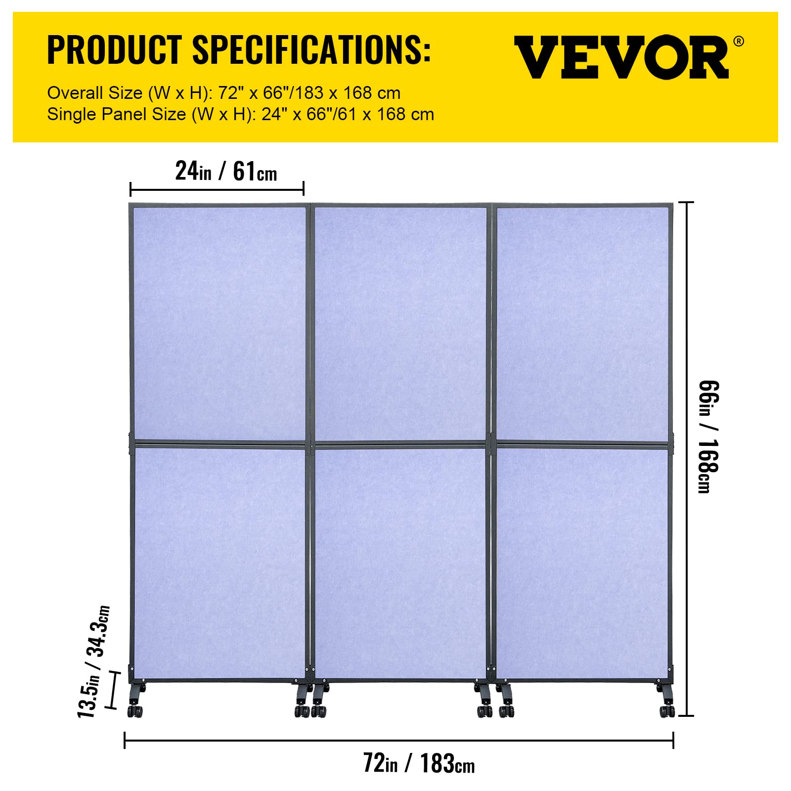 VEVOR 5.5 ft Folding Room Divider Privacy Screen - 3 Panel Portable Partition for Office, Home & School - Steel Blue Acoustic Room Separator | Perfect for Workspace Privacy, Classroom Dividers & Library Study Areas